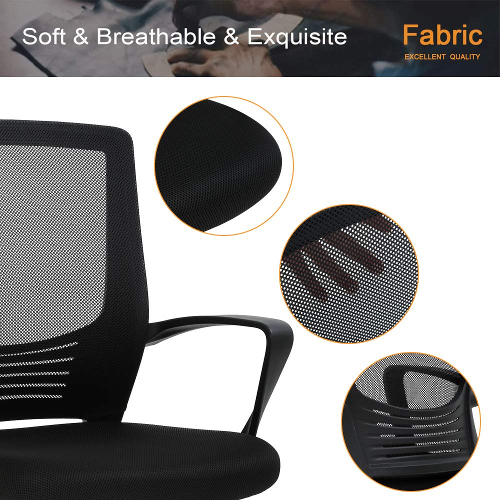 Ergonomic Office Chair with Adjustable Lumbar Support - Mesh Back Computer Desk Chair with Armrests - Swivel Task Chair for Home Office & Study - Comfortable Executive Chair for Long Work Sessions (Black)