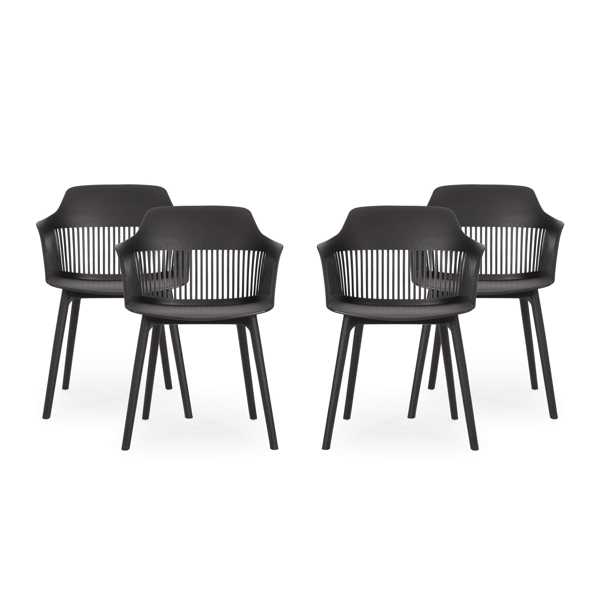 Christopher Knight Home Ladonna 4-Piece Black Outdoor Dining Chair Set - Patio, Garden, Poolside & Backyard Furniture for Dining & Relaxing