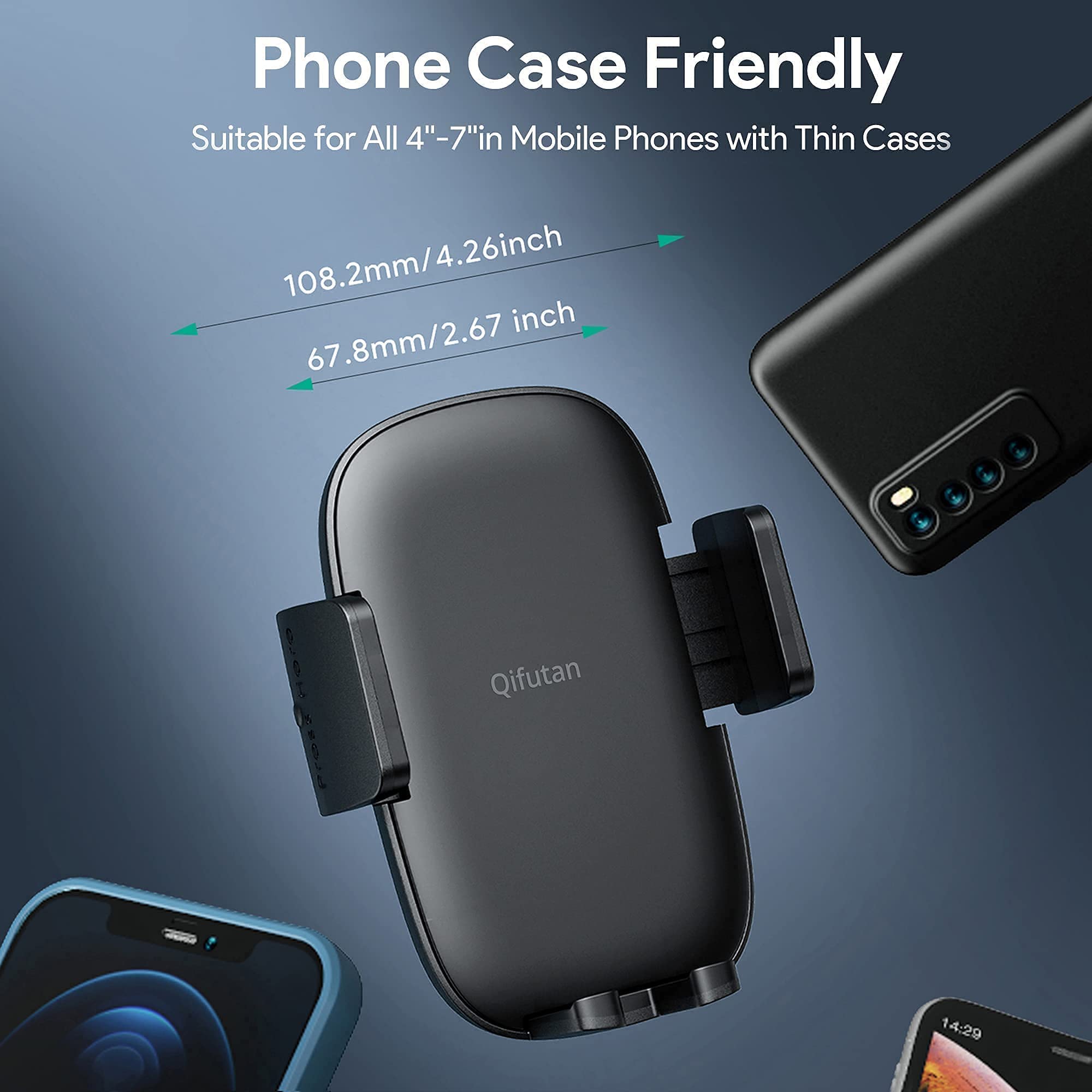 Qifutan Long Arm Car Phone Mount Holder - Anti-Shake Dashboard & Windshield Phone Stand for iPhone, Android Smartphones (Black) | Perfect for GPS Navigation, Hands-Free Calling & Road Trips