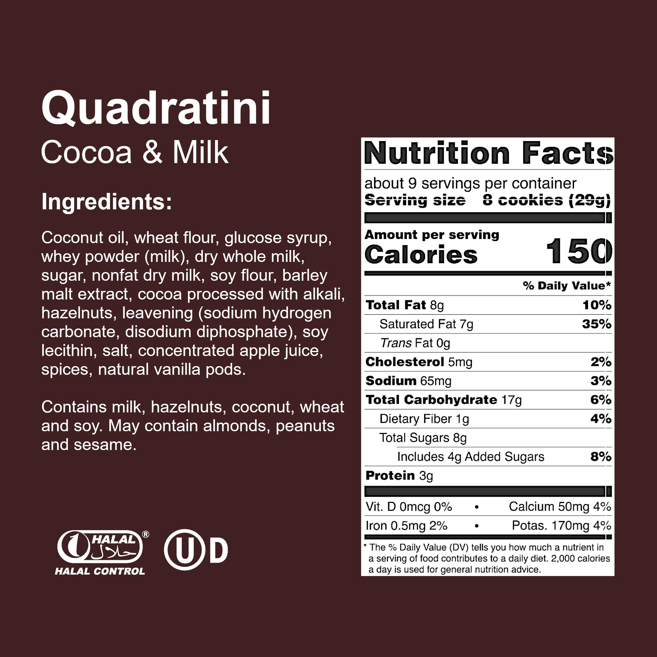 Loacker Quadratini Cocoa & Milk Wafer Cookies - Premium Crispy Bite-Size Chocolate Wafers with 30% Less Sugar, Non-GMO, Large Pack of 6 - Perfect for Snacking, Office Treats & Gift Baskets
