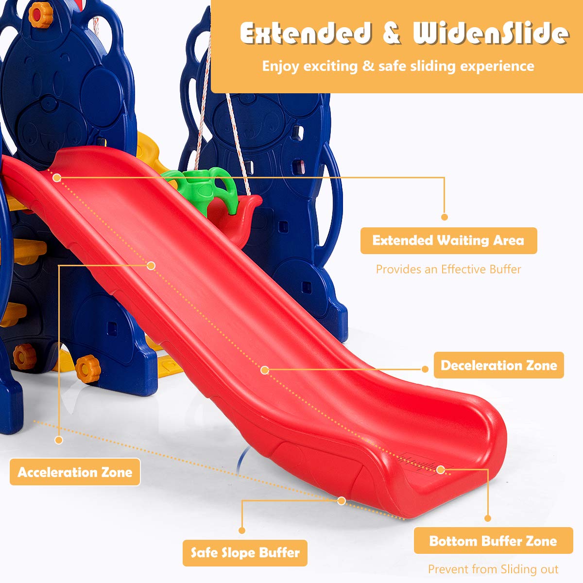 Costzon 3-in-1 Toddler Swing and Slide Playset with Basketball Hoop - Large Outdoor Climber Set for Kids Ages 3-10 - Sturdy Long Slide, Safety Stairs & Thickened Panels - Perfect for Backyard, Garden & Indoor Play - Great Birthday & Holiday Gift for Boys & Girls