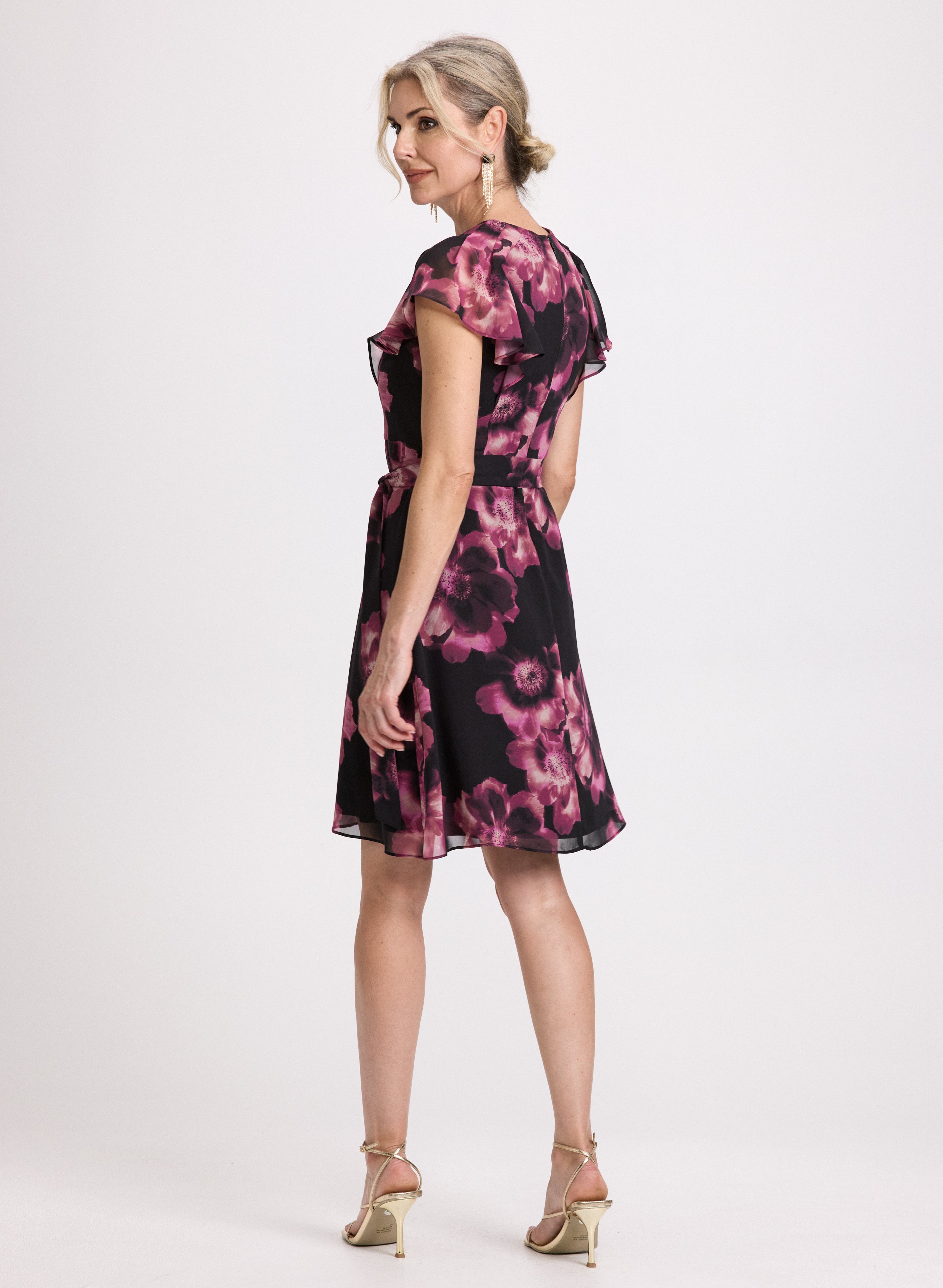 Elegant Floral Print Midi Chiffon Dress for Women - Summer Party, Wedding Guest & Vacation Outfit