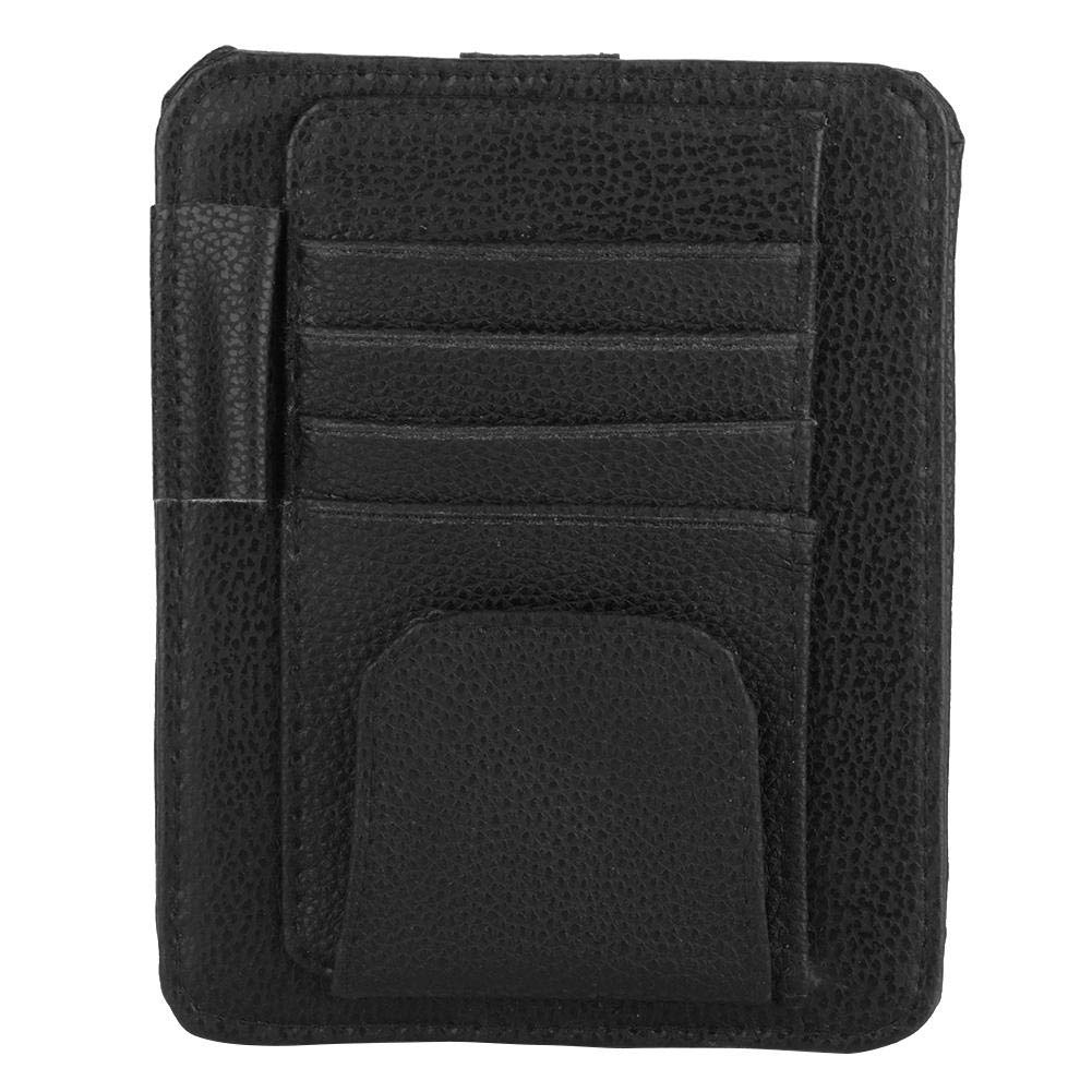Car Sun Visor Organizer - PU Leather Storage Bag with Card & Bill Holder, Glasses Clip (Black) | Perfect for Vehicle Accessories, Road Trips & Daily Commute