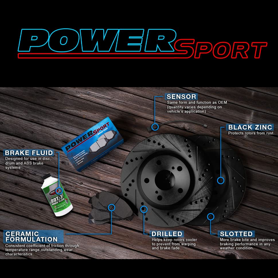 Premium Power Sport Front & Rear Brake Pads & Rotors Kit - High Performance Ceramic Brake Set with Sensor Wire BBCC.31000.62 | Perfect for Motorcycles, ATVs & Off-Road Vehicles | Enhanced Stopping Power & Durability
