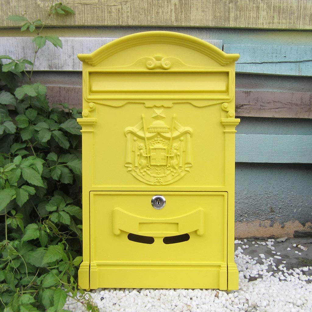 Waterproof Wall Mounted Outdoor Mailbox - Villa Style Letter Box for Home, Hotel & Foyer (Blue/Yellow) - Weatherproof Durable Design for Front Door, Garden & Porch