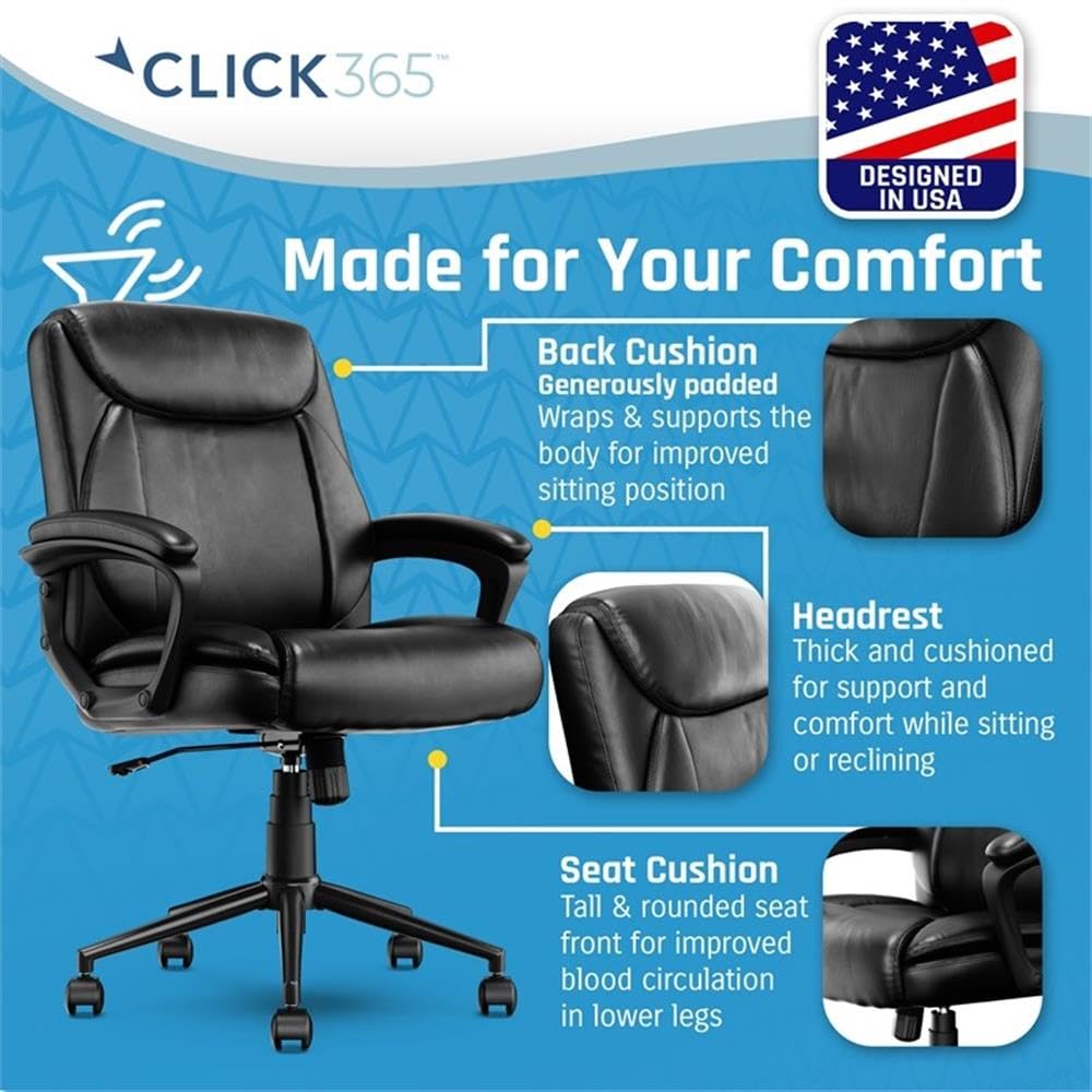 Transform 1.0 Ergonomic Mid Back Office Chair - Bonded Leather Black - Comfortable Desk Chair for Home & Office Workspace, Gaming, and Long Hours Sitting