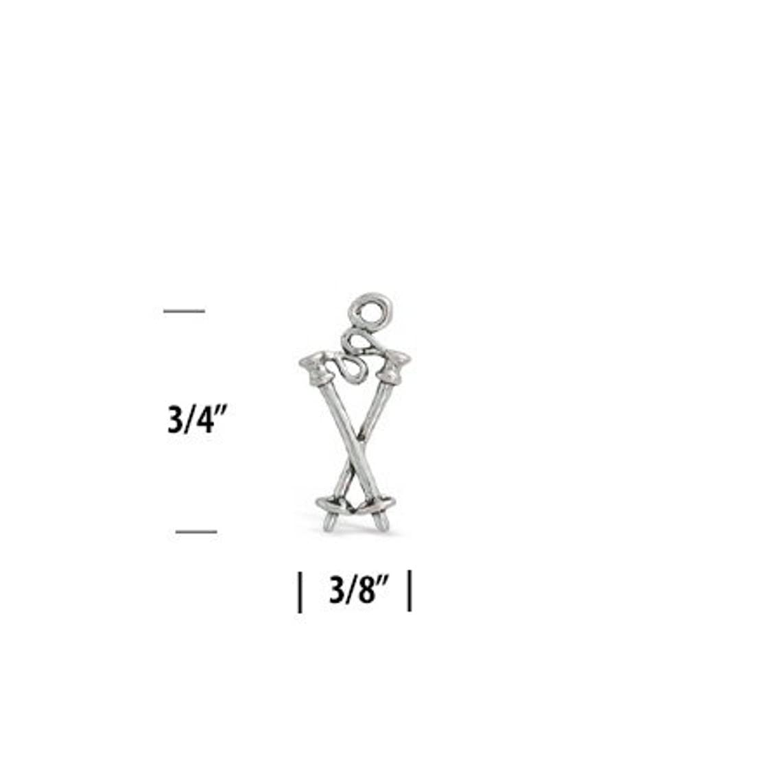 Sterling Silver Ski Poles Charm Pendant - Winter Snow Jewelry for Ski Enthusiasts - Perfect for Jewelry Making, Ski Gifts & Winter Fashion Accessories | Ideal for Ski Trips, Snow Vacations & Holiday Outfits