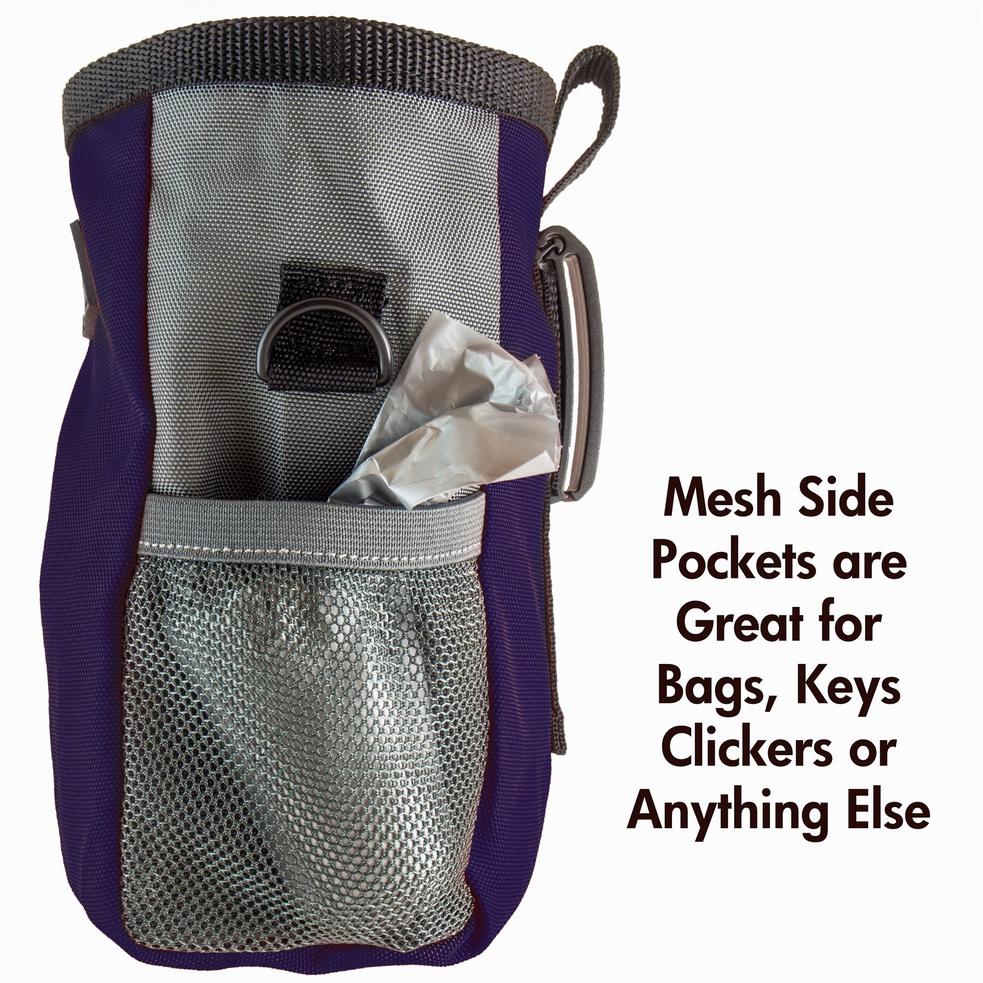 Premium Large Dog Treat Training Pouch - Durable Pet Treat Bag with Mesh Side Pocket for Snacks & Toys | Professional Quality Dog Accessories for Outdoor Walks, Hiking & Obedience Training (Blue)