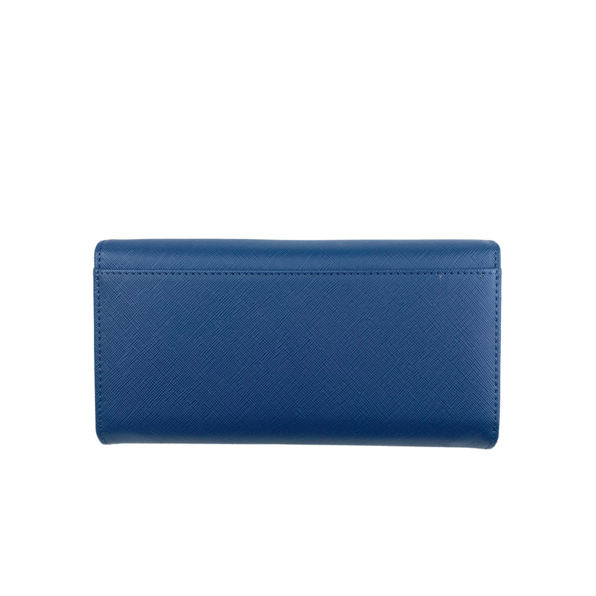 Mel&Co Saffiano Leatherette Tri-Fold Wallet for Women - Large RFID Blocking Clutch Purse with Multiple Card Slots (Blue) | Perfect for Travel, Work & Everyday Use