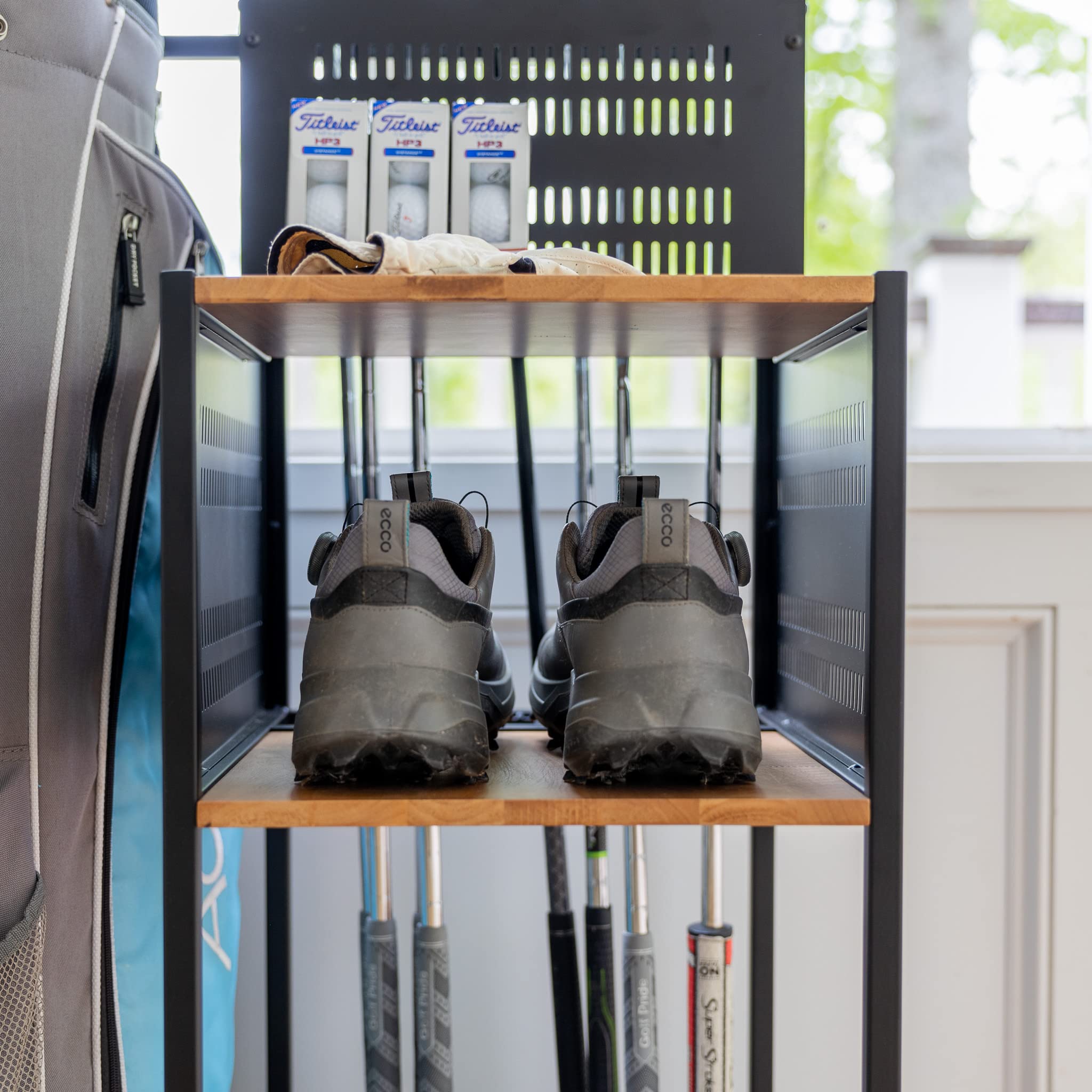 **Premium Teal Triangle Golf Club Organizer - Heavy Duty Freestanding Garage Storage for Golf Bags, Clubs & Accessories - Ideal Golf Gift for Men - Perfect for Home, Garage & Golf Course Storage**