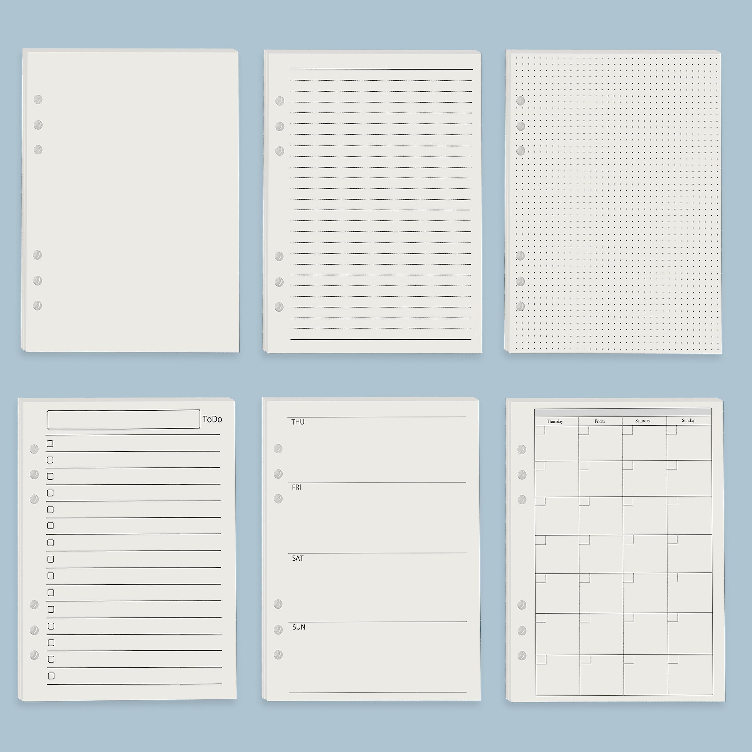 Harphia A5 6-Hole Binder Refill Set - 90 Sheets Weekly Planner Paper with Stickers & Dividers | Hole-Punched Refillable Notebook Inserts for A5 Binders | Perfect for Office, School, and Personal Organization