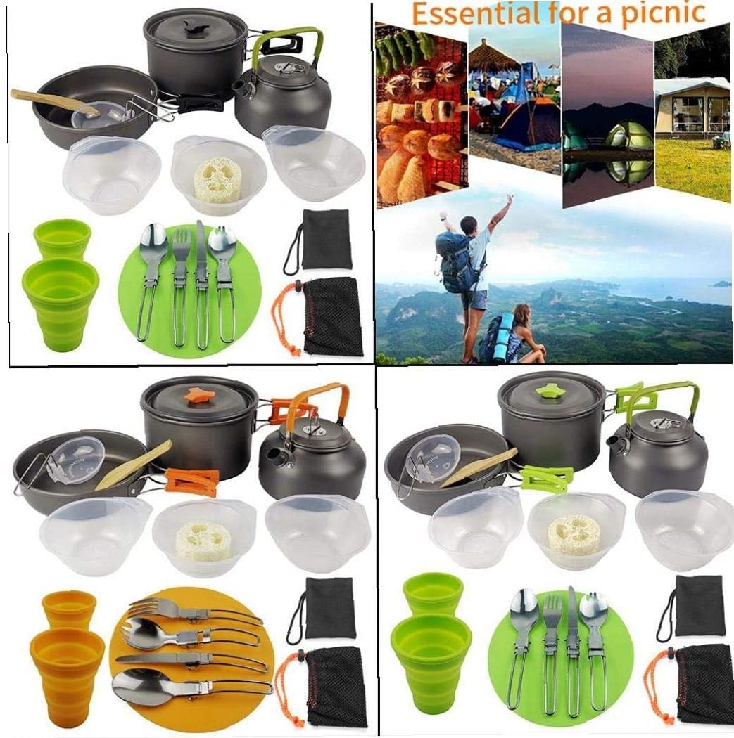 **Lightweight Camping Cookware Set - Portable Pot, Pan, Kettle with Fork, Knife & Spoon - Perfect for Outdoor Camping, Hiking & Picnics (Orange)**