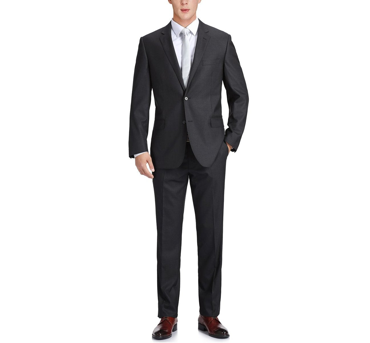 Alessandro Vitello by Renoir Men's Classic Fit 2-Button Wool Suit with Notch Lapel - Perfect for Business Meetings, Weddings & Formal Events (Style 555)