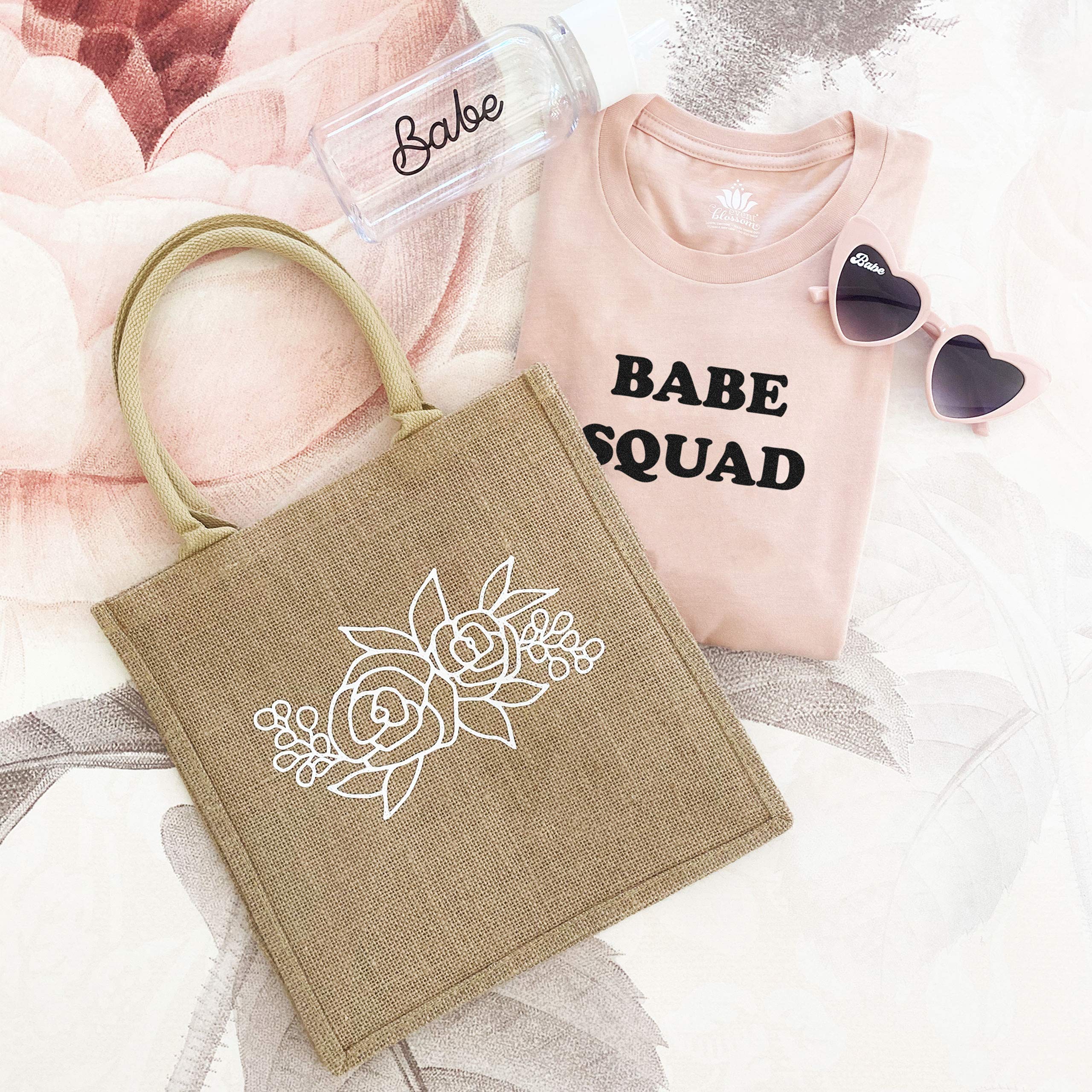 ModParty Floral Burlap Tote Bags - Pack of 6 Reusable Jute Bags with Full Gusset | Perfect for Bachelorette Party Favors, Bridal Shower Gifts & Summer Garden Parties | Eco-Friendly Farmers Market Shopping Tote