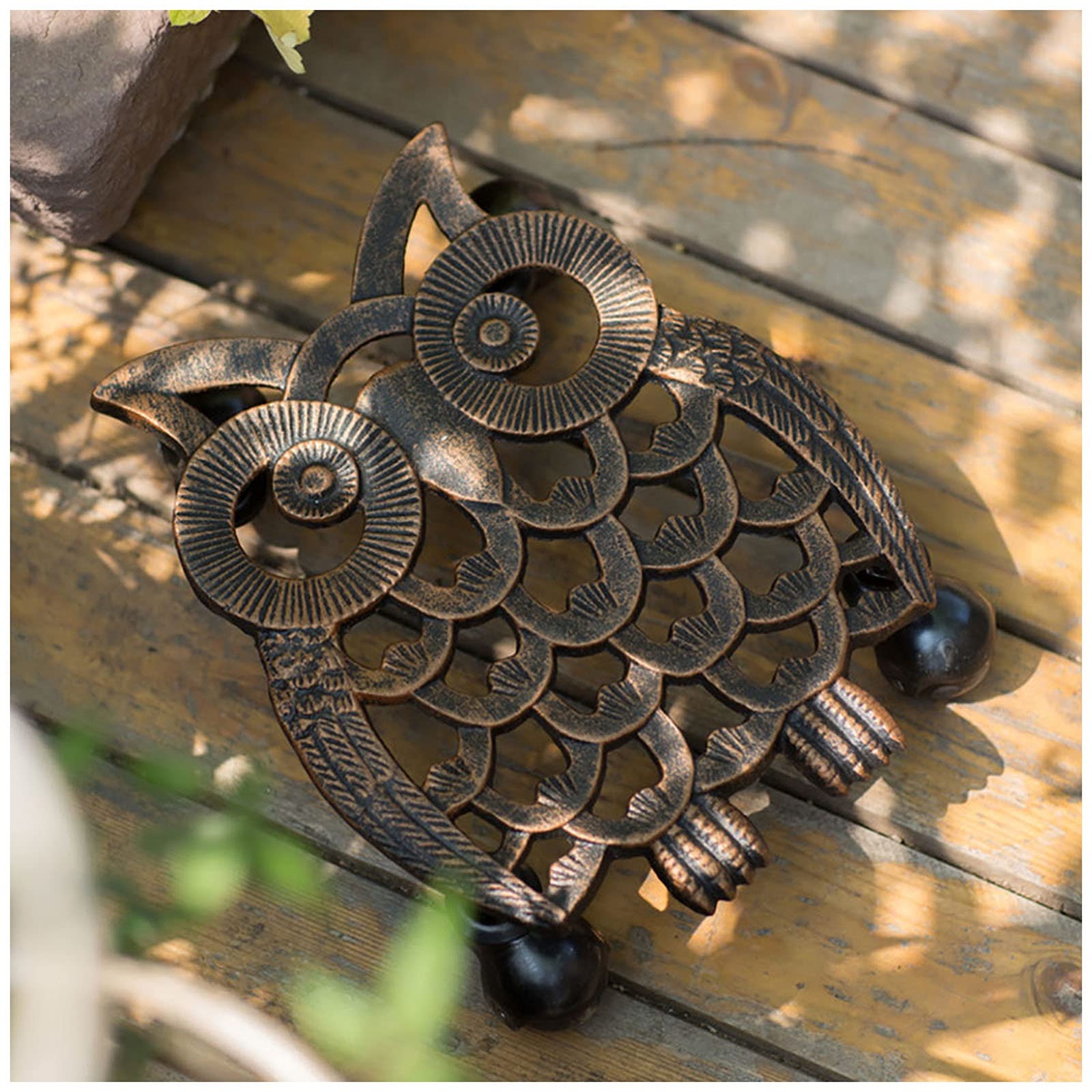 Vintage Owl-Shaped Cast Iron Plant Stand - Indoor/Outdoor Flower Pot Caddy with Wheels - 11 Inch Potted Plant Trolley for Patio, Porch & Garden Decor - Perfect for Succulents, Herbs & Home Gardening