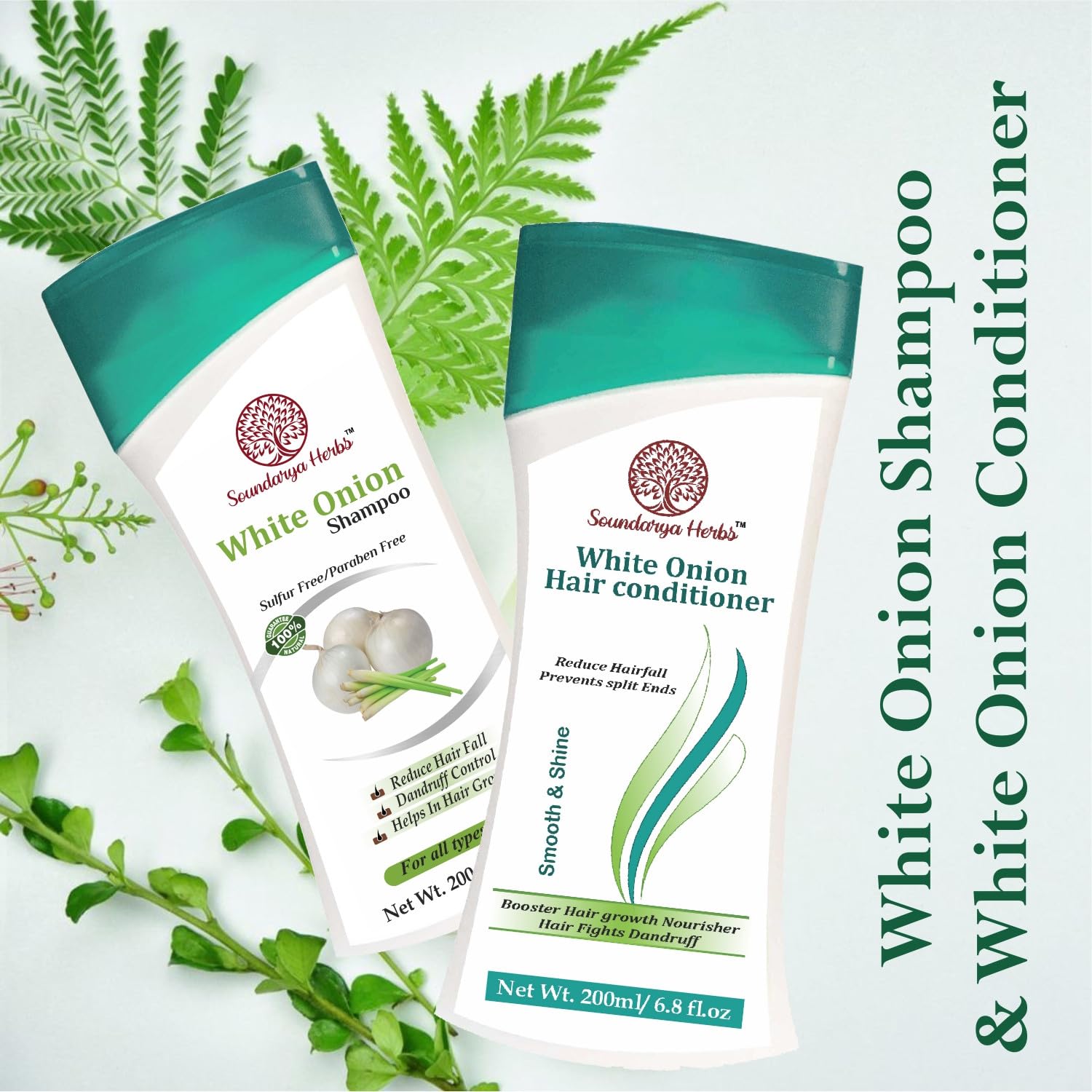 Soundarya Herbs Onion Hair Shampoo & Conditioner Set - 200ml Each for Healthy, Shiny Hair Growth | Sulfate-Free Natural Hair Care for Dry, Damaged Hair | Perfect for Daily Use at Home & Salon