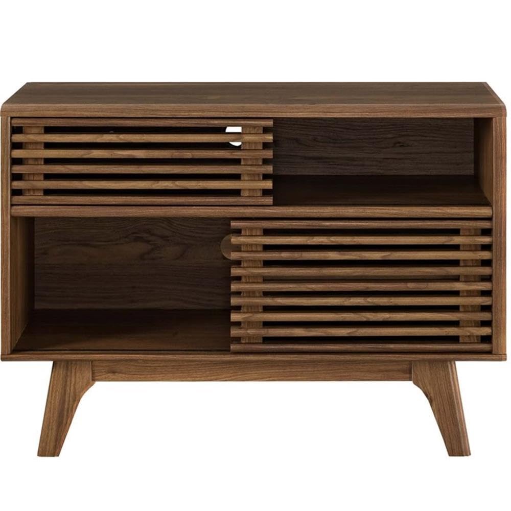 Allora Modern Walnut Wood Display Stand with 4 Storage Shelves - Perfect for Showcasing Collectibles, Books & Home Decor in Living Room or Office