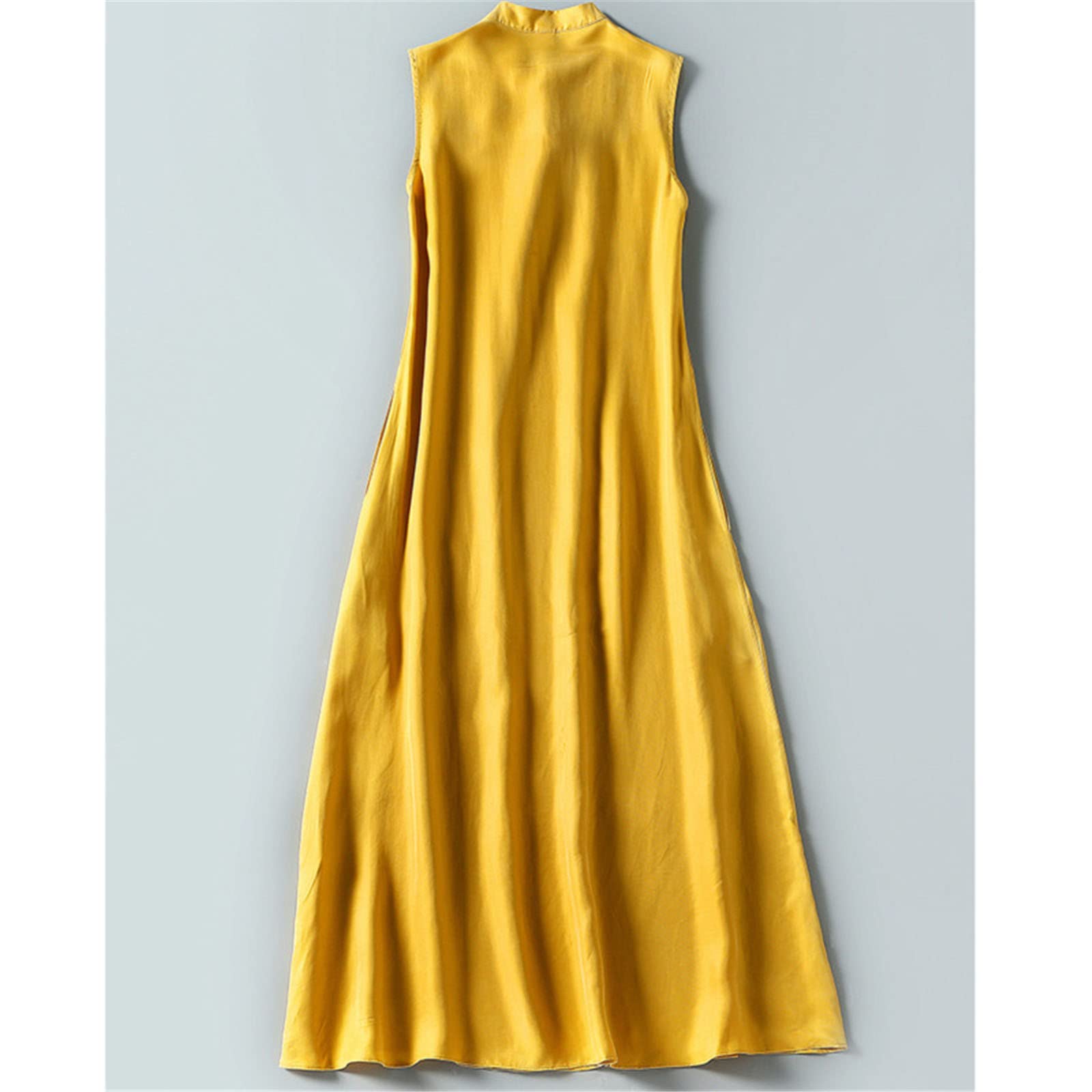 Women's Summer Sleeveless Long Vest Dress - Floral Print Qipao Style Maxi Dress for Beach, Party & Casual Wear | Yellow Chinese Inspired Fashion