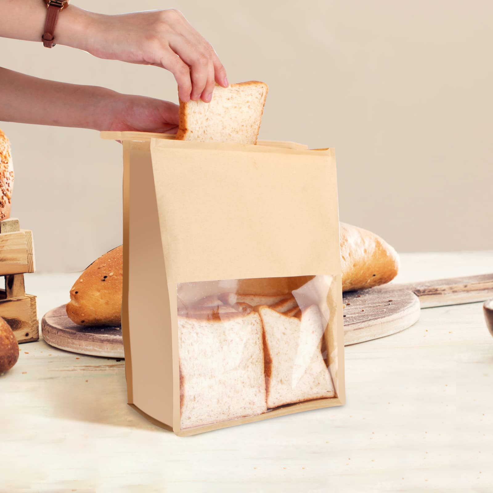 50-Pack Large Brown Bakery Bags with Window - 11.4