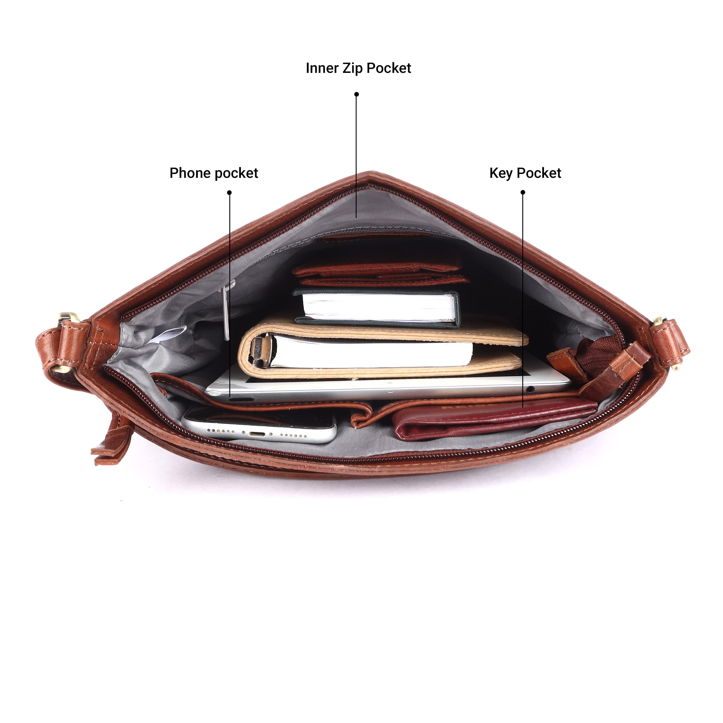 Premium Genuine Leather Women's Crossbody Bag - Triple Zip Sling Shoulder Purse for Work, Travel & Everyday Use