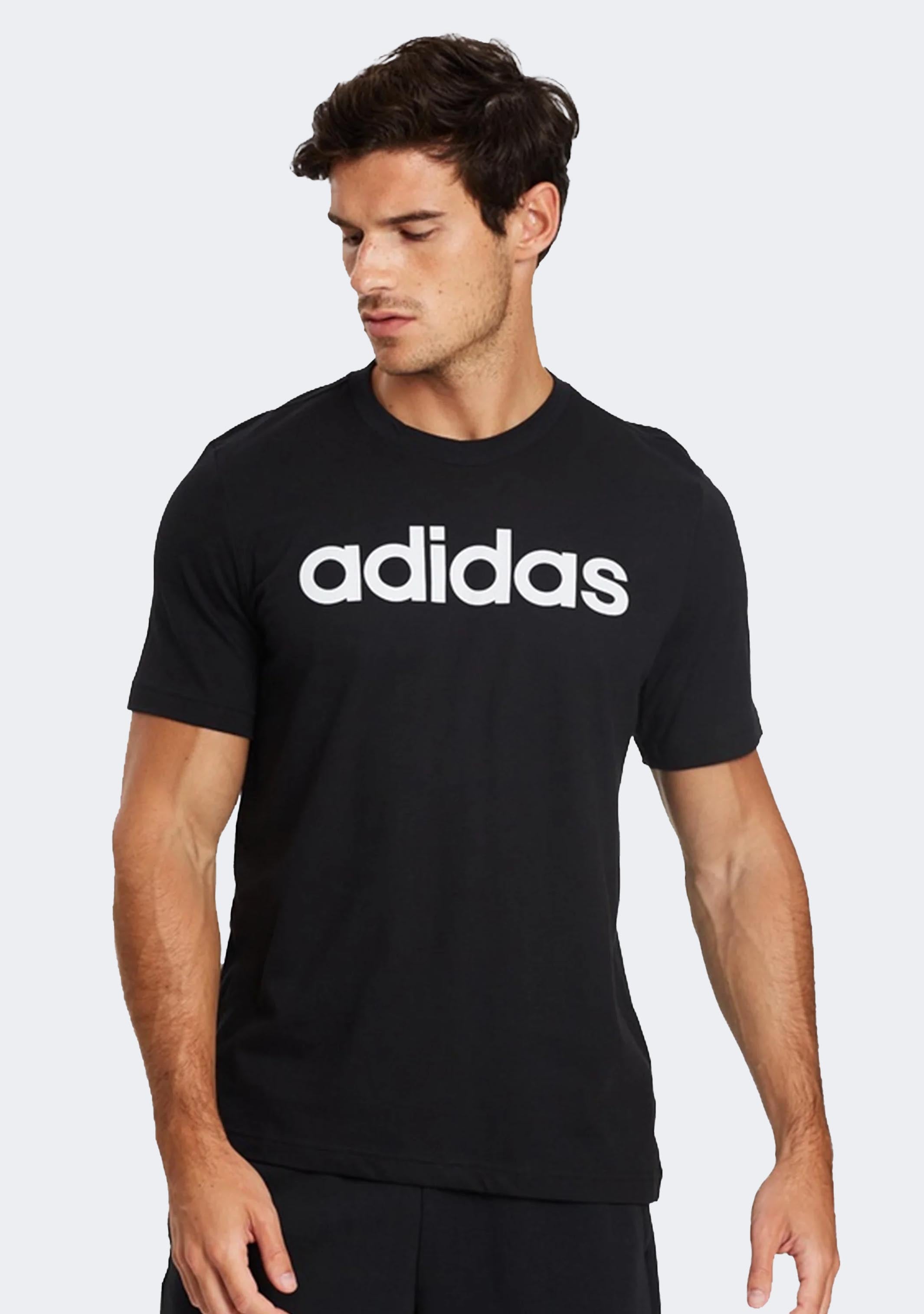 Adidas Men's Linear Logo T-Shirt - Black Cotton Short Sleeve Casual Tee for Gym, Workout & Everyday Wear