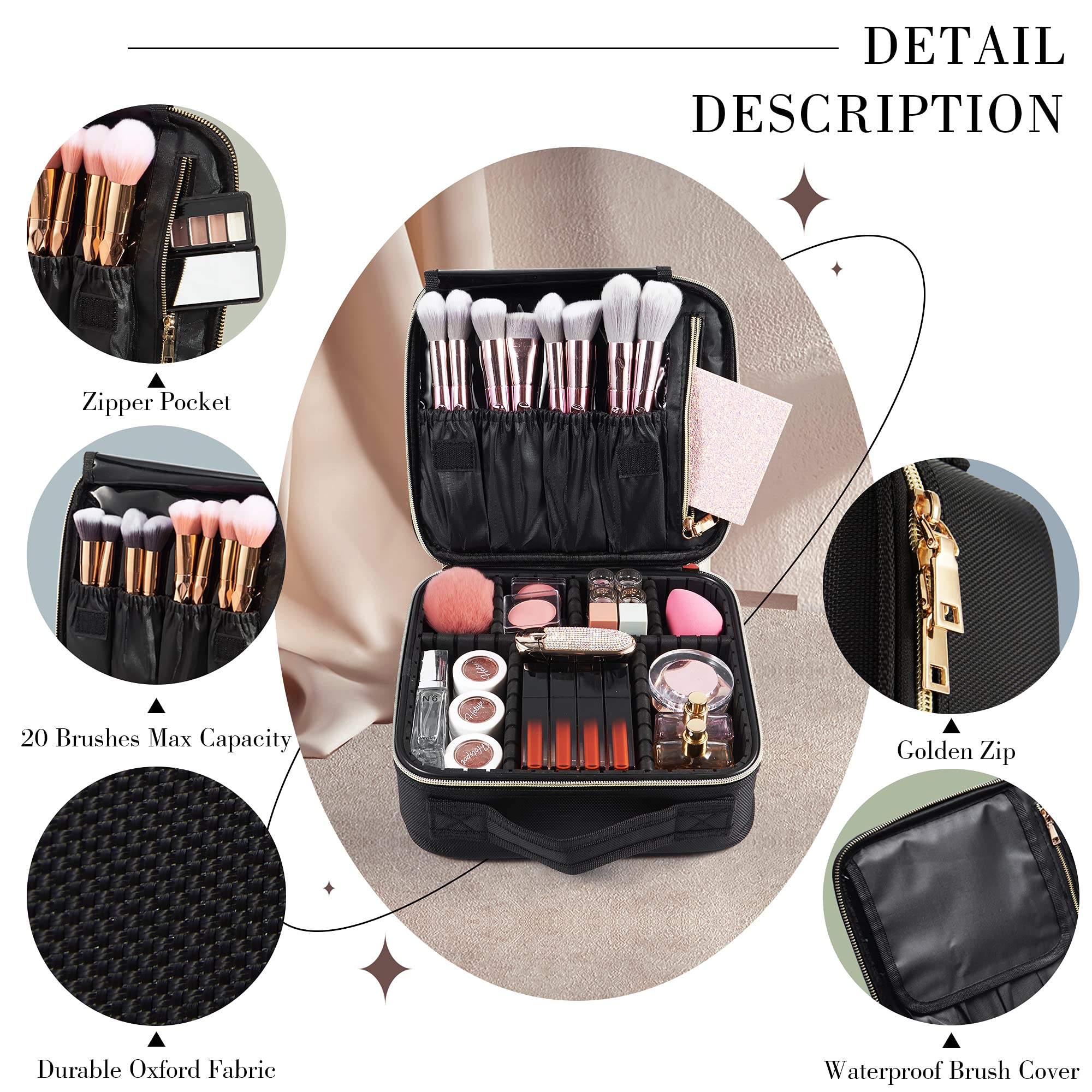 Stylish Black Makeup Bag for Women - Travel Cosmetic Organizer, Vanity Case & Beauty Storage Pouch | Perfect for Travel, Gym, Home & Office Use