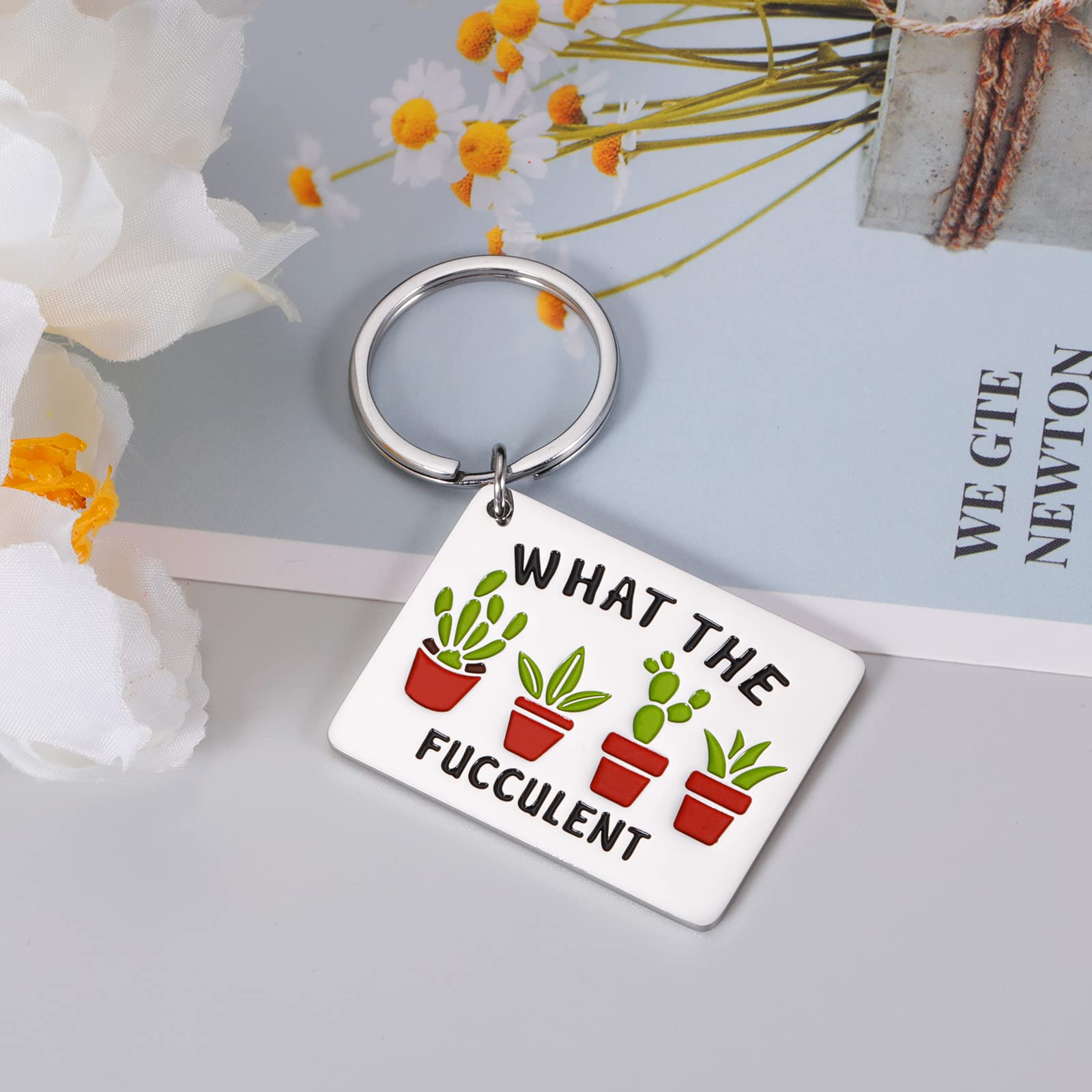 Funny Succulent Cactus Keychain Gift for Plant Lovers - Best Friend BFF Crazy Plant Lady Present - Unique What The Fucculent Gift for Women, Mom, Gardeners - Perfect Housewarming Gift for Her - Great for Home Decor, Office Desk & Car Keys