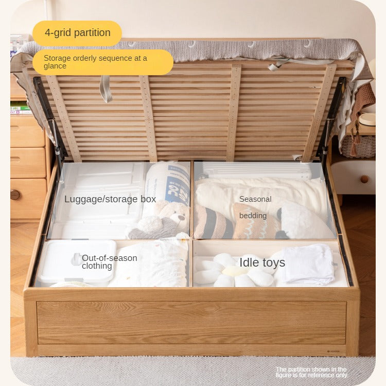 Solid Oak Wood Multifunctional Storage Bed with LED Lights - Perfect for Modern Bedrooms, Guest Rooms, and Small Space Living