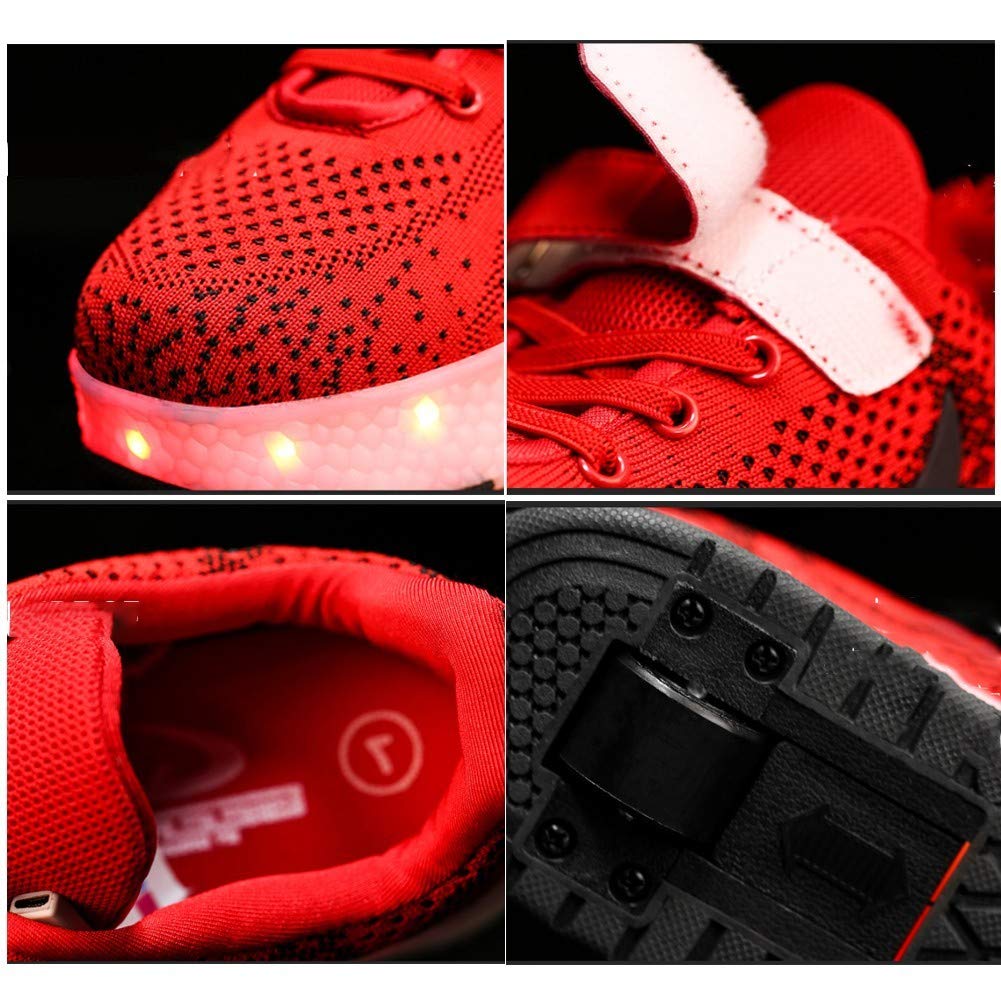 LED Light Up Shoes with Retractable Wheels for Kids - USB Rechargeable Roller Sneakers for Boys & Girls | Beginner Roller Skates | Birthday Gift Idea | Perfect for Outdoor Play, Parties & Sports (Red) - USA Stock