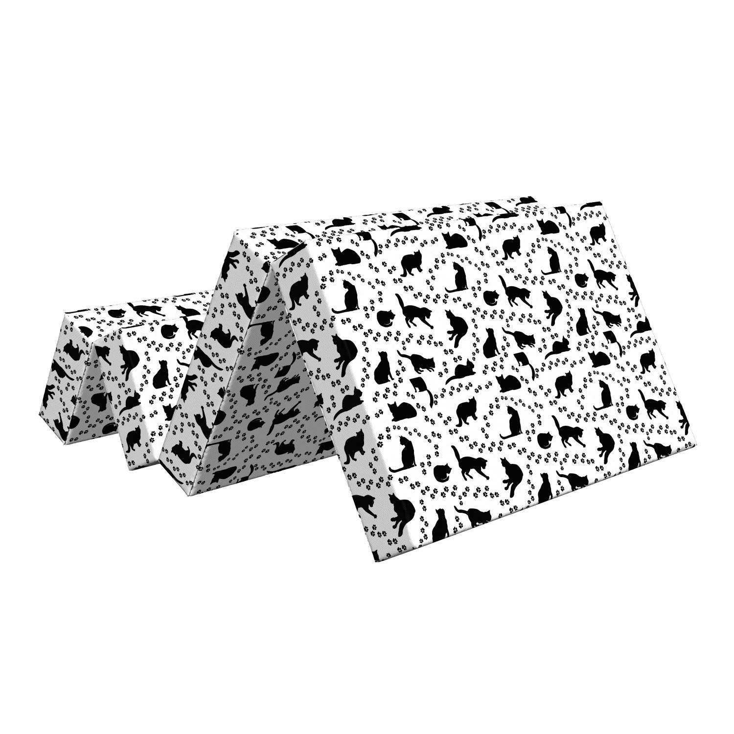 Ambesonne Cat Foldable Mattress with Kittens Footprints Paws Design - 74.8