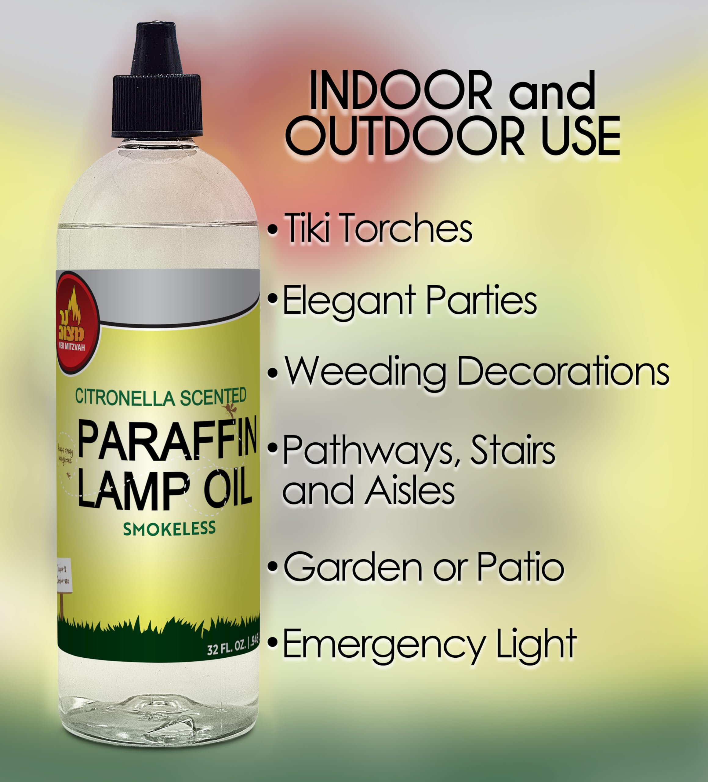 Premium Citronella Scented Lamp Oil - 32oz Smokeless Mosquito Repellent for Indoor/Outdoor Use | Paraffin Oil for Lanterns, Torches & Candles | Perfect for Patio, Camping & Backyard Gatherings
