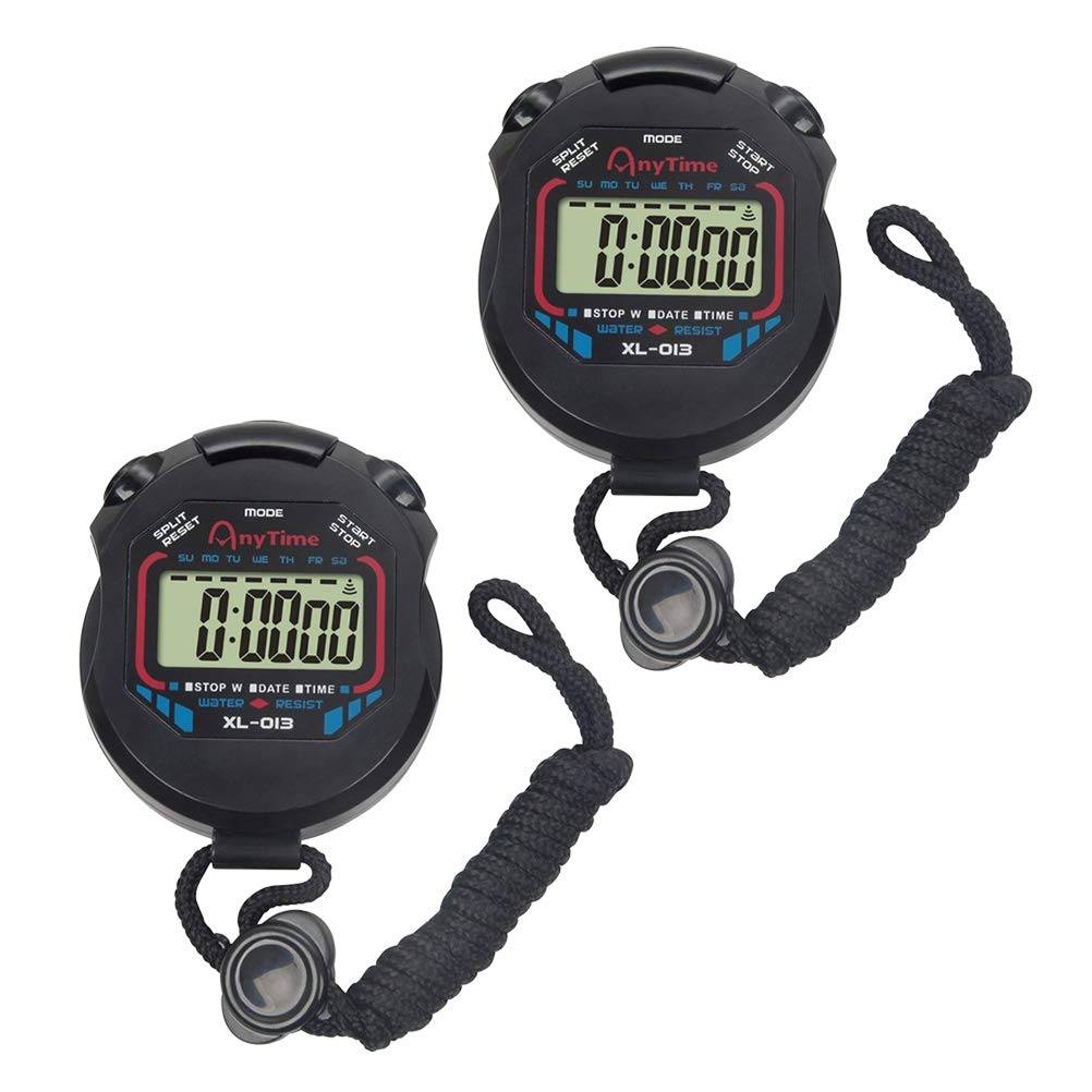 Professional Digital Handheld LCD Stopwatch with Alarm - 2 Pack Sports Chronograph Timer for Running, Fitness, Kids, and Referees | Track Workouts, Races & Training Sessions (Black, XL-013)