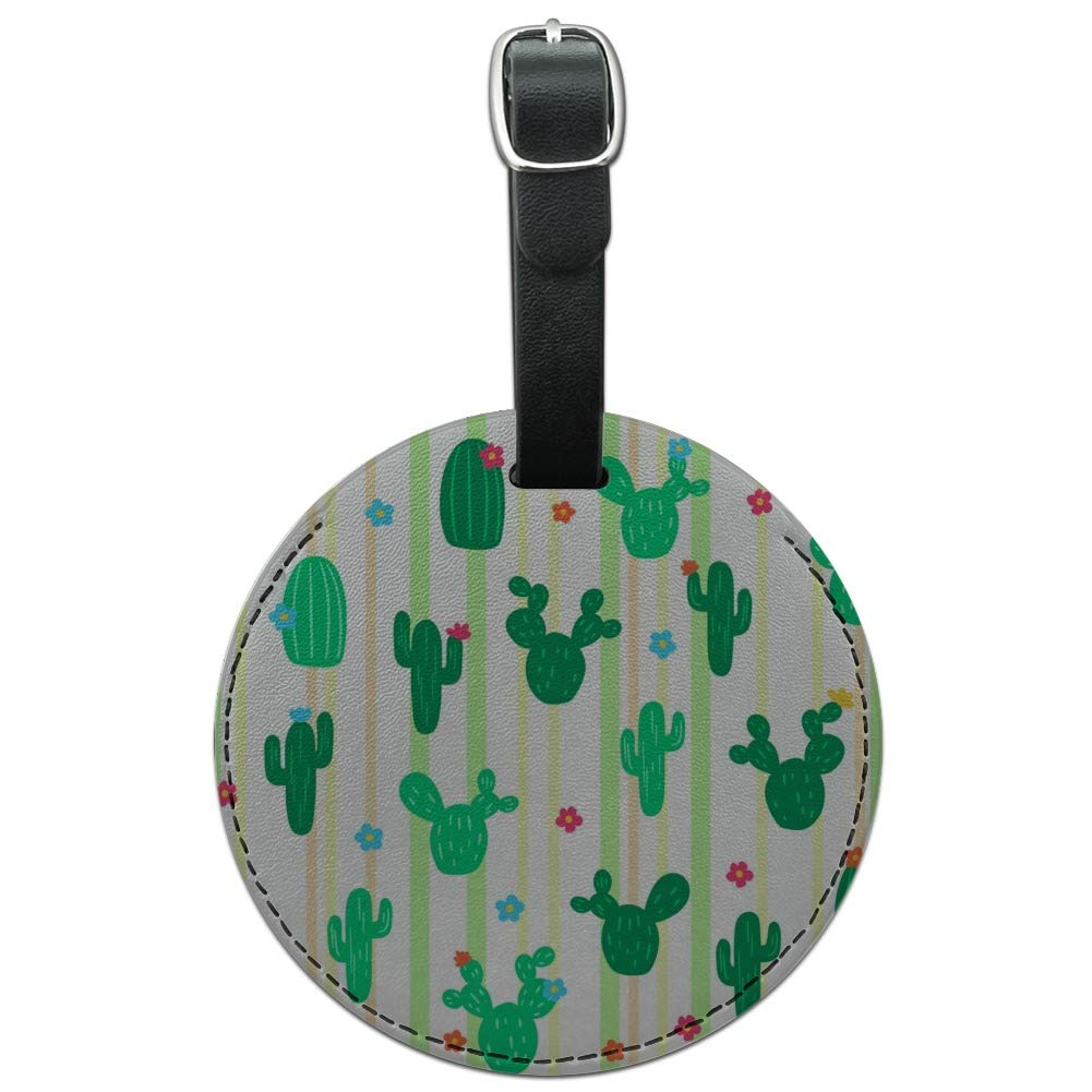 Stylish Round Leather Luggage Tag with Cactus Flower Design - Perfect for Suitcases, Backpacks & Travel Bags - Durable Carry-On ID Tag for Airports & Vacations