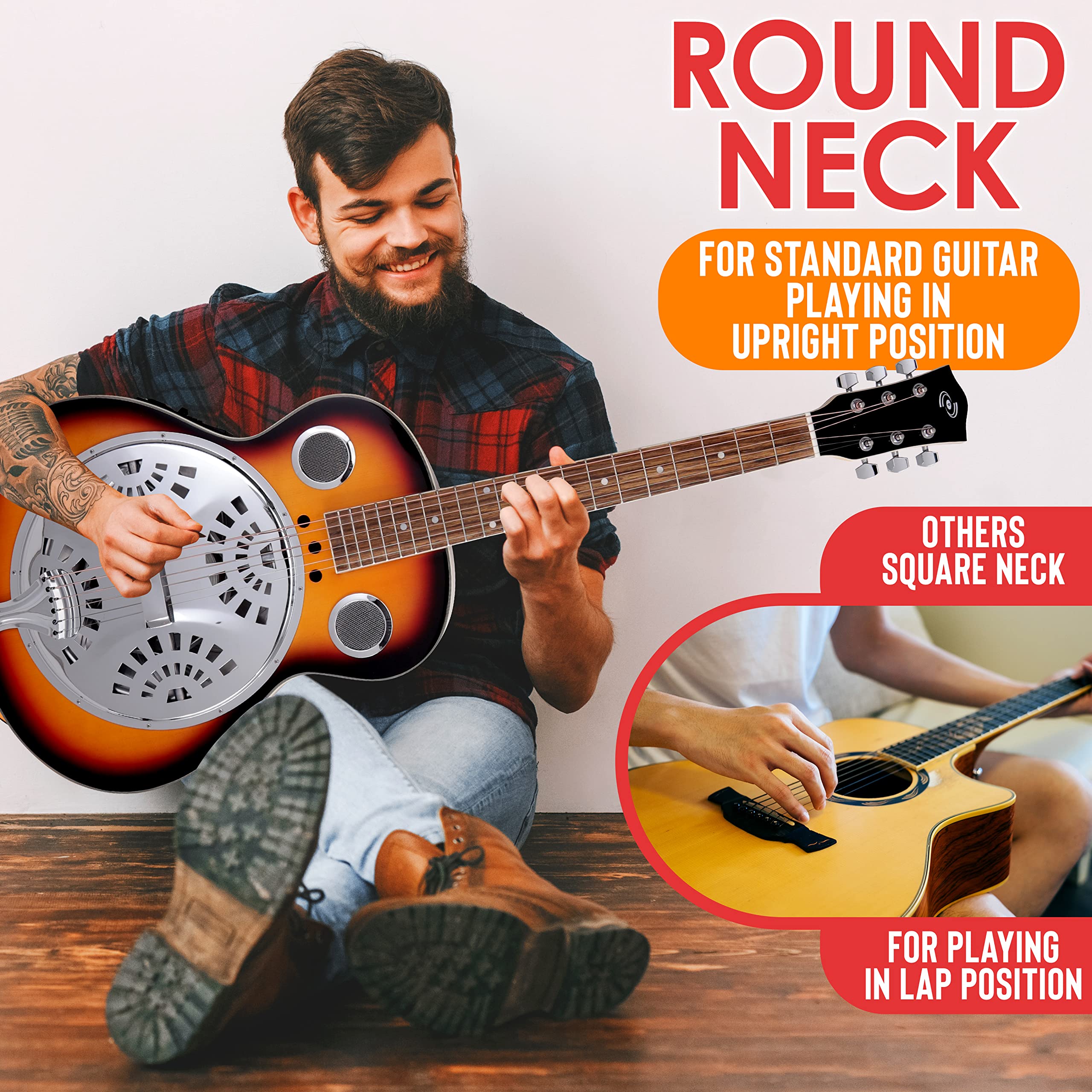 Pyle Resophonic Acoustic-Electric Guitar 6-String Sunburst with Built-in Preamp - Includes Hard Case & Accessories Kit for Professional Performances & Home Practice