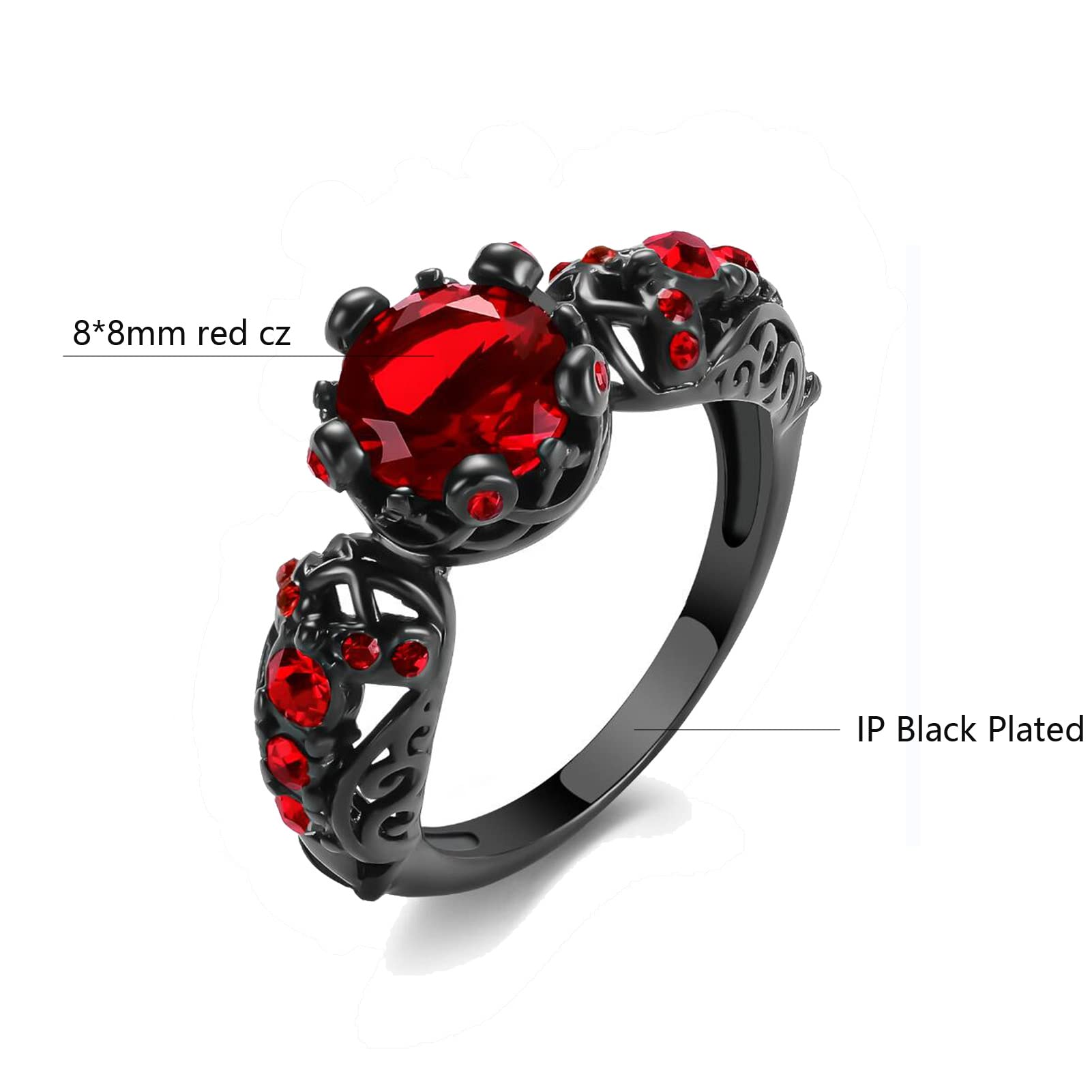 Matching Couple Rings for Women and Men - His & Her Wedding Bands with Red CZ Stones, Crown Design Romantic Jewelry Gift for Anniversaries, Engagements and Valentine's Day