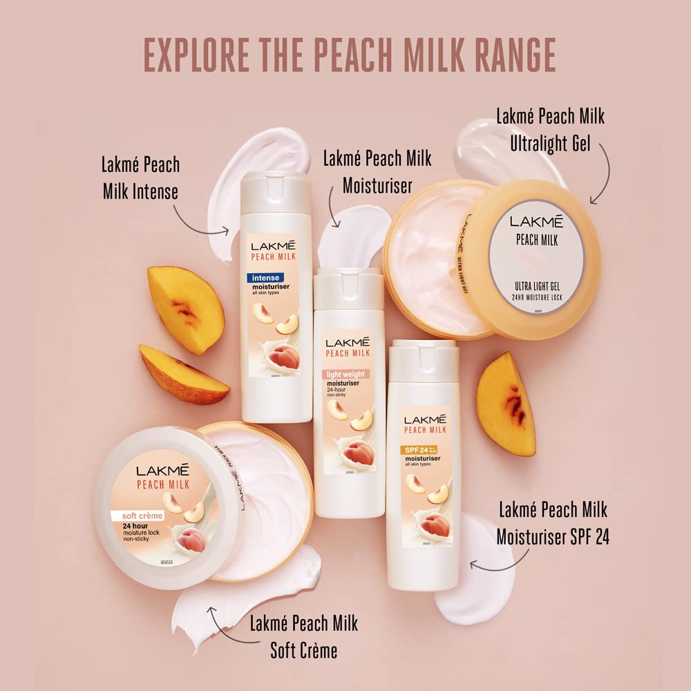 LAKMÉ Peach Milk Moisturizer Body Lotion - 60ml Hydrating & Nourishing Cream for Dry Skin | Perfect for Daily Moisturizing, After Shower Care & Travel Skincare