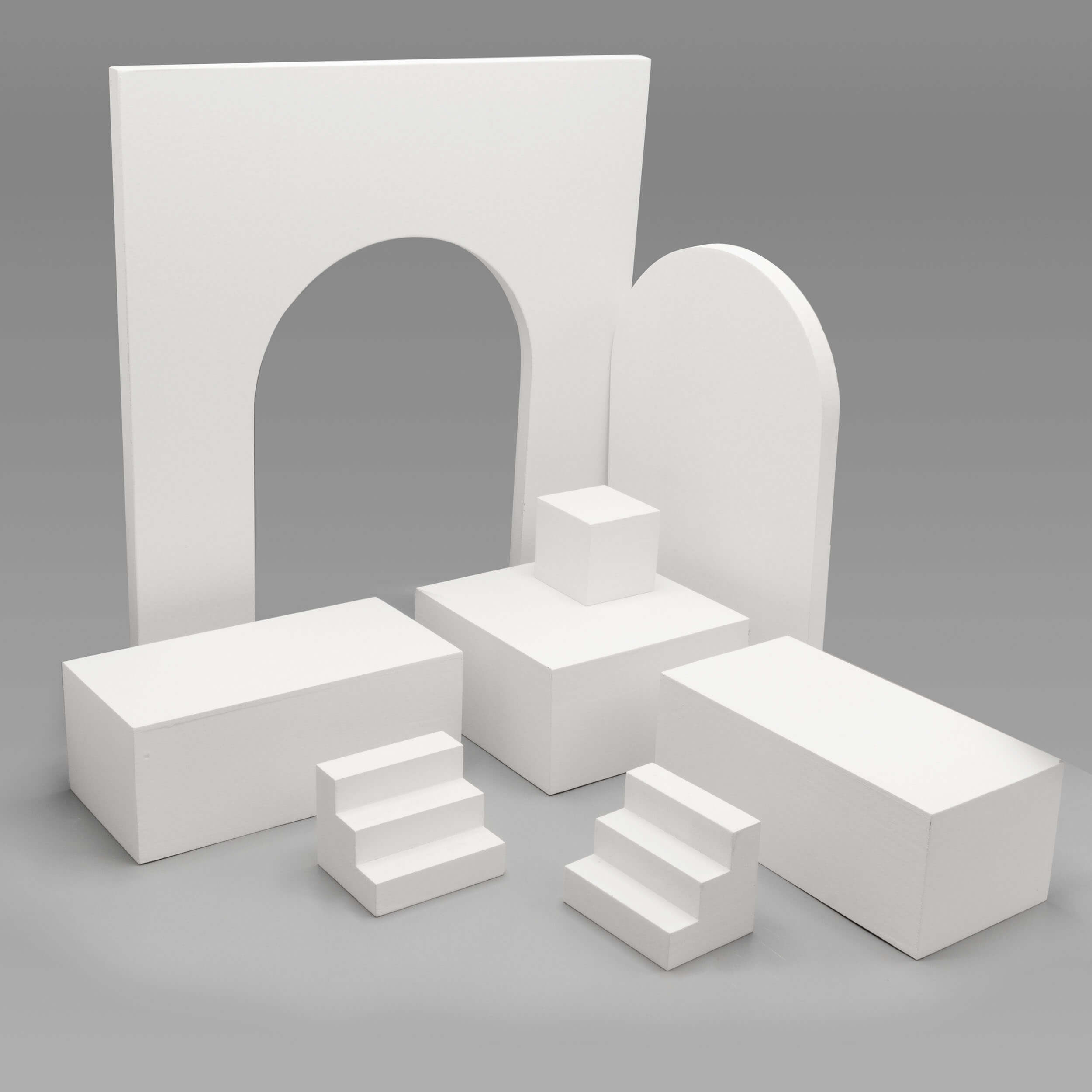 Professional White Photography Studio Props Cube Set - Arch, Mini Step & Cuboid for Product Photography, Fashion Shoots & Creative Backdrops