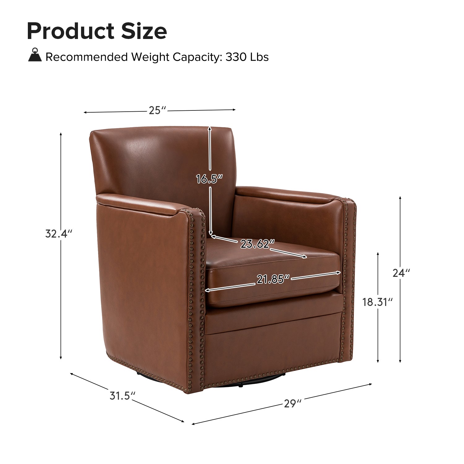 Gloria Genuine Leather Swivel Chair - 360° Rotating Office Chair with Adjustable Height for Home & Office Workspace - Perfect for Conference Rooms, Study Desks and Executive Offices