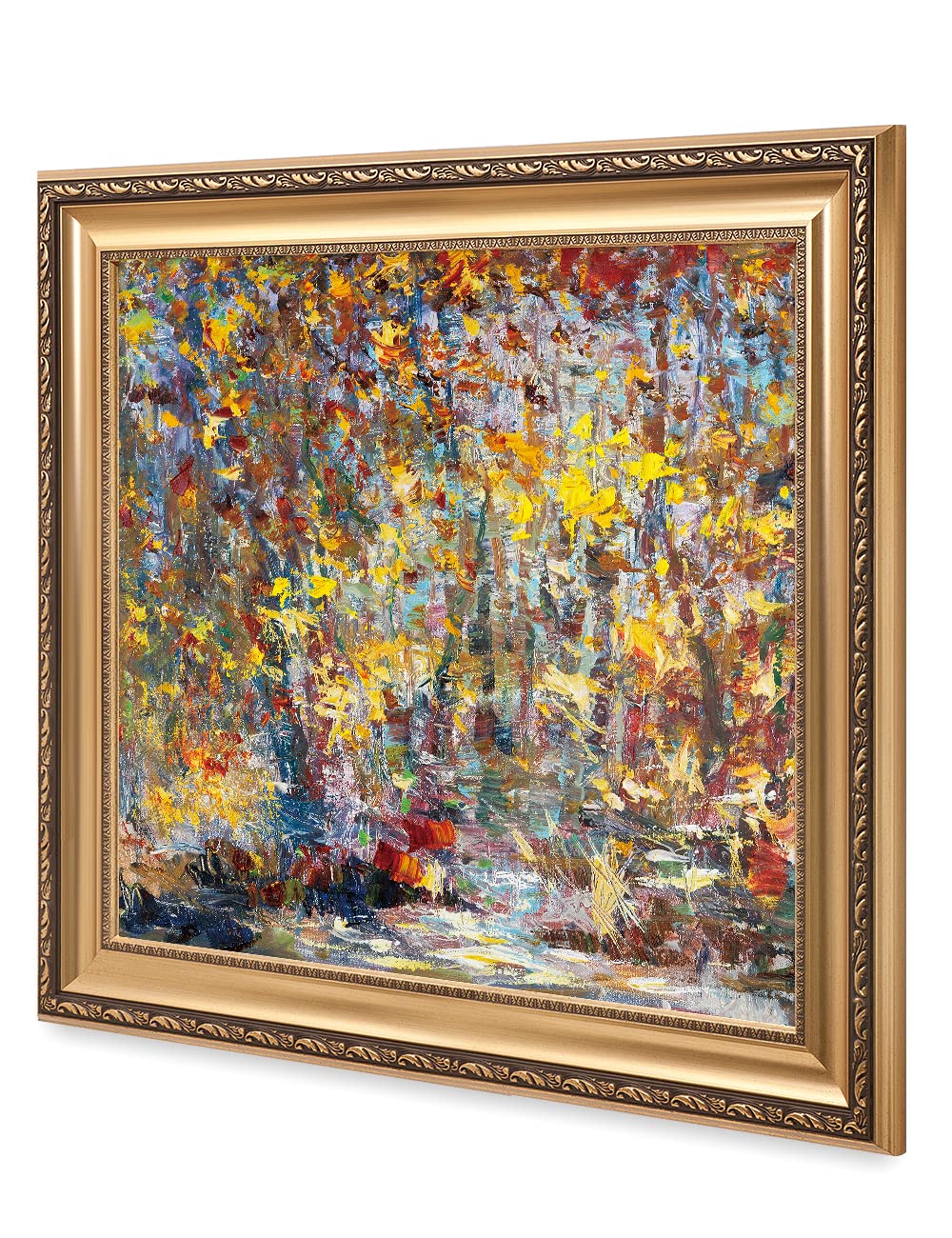 DECORARTS - David Ma's Gathering Birds Abstract Landscape Wall Art - Giclee Print in Classic Golden Frame (30