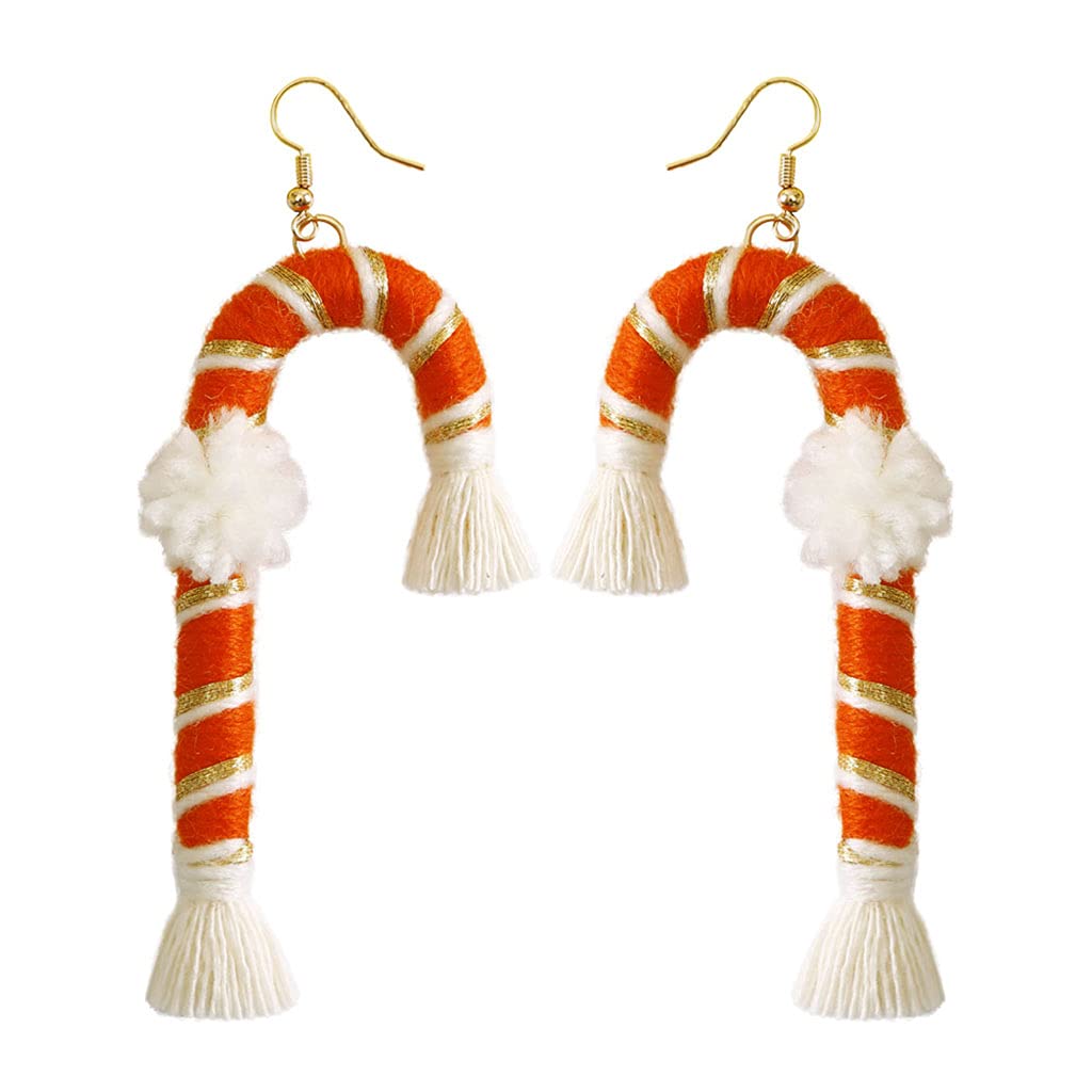Lightweight Bohemian Handmade Cotton Braid Hoop Drop Earrings for Women - Christmas Tassel Woven Dangle Studs in Orange | Perfect for Holiday Parties, Festive Outfits & Boho Fashion Accessories