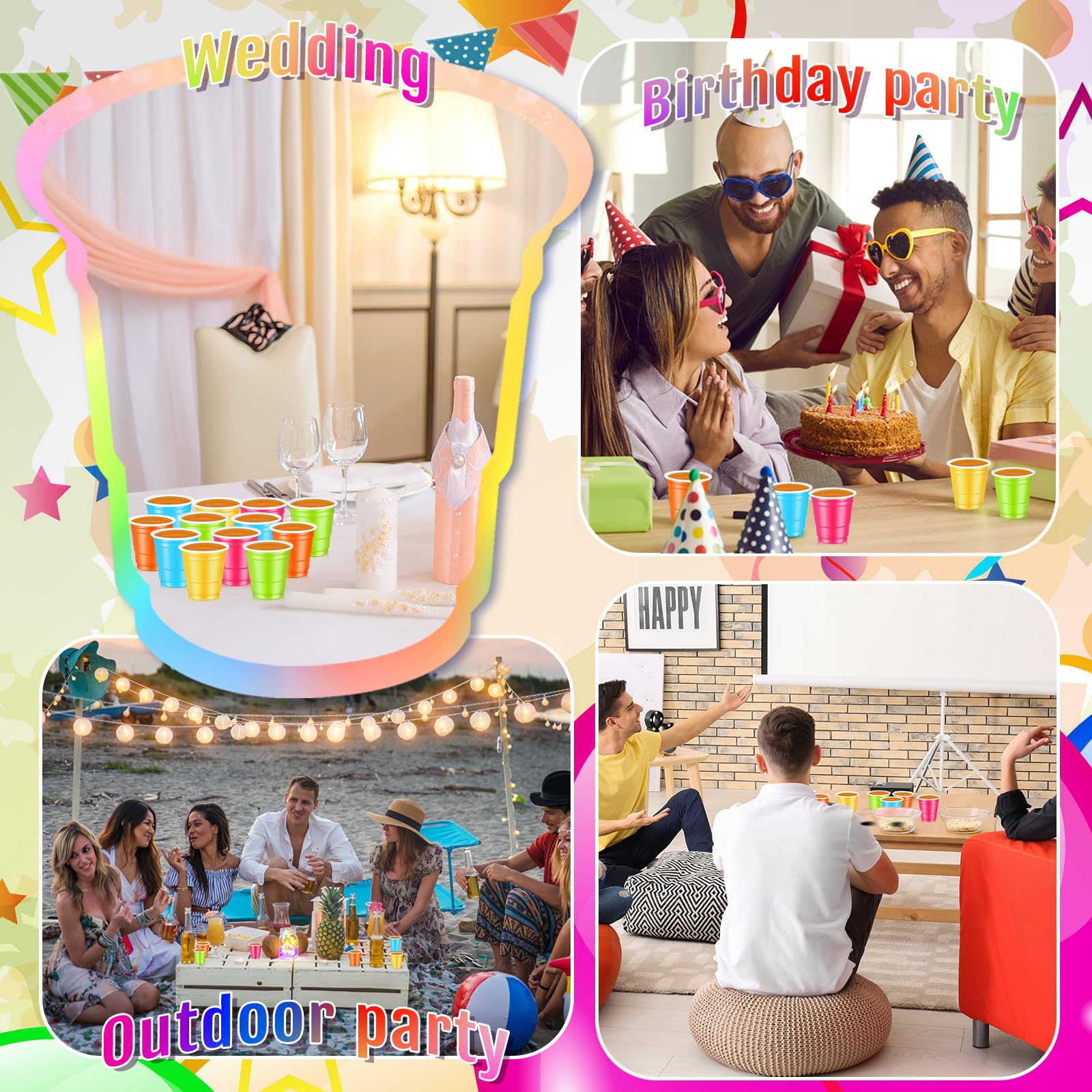 200-Pack 2 oz Disposable Plastic Shot Glasses - Multi-Color Mini Cups for Easter, Weddings, Baby Showers, Graduations & Summer Parties - Perfect for Beer Tasting, Cocktails & Beverage Serving (5 Colors)