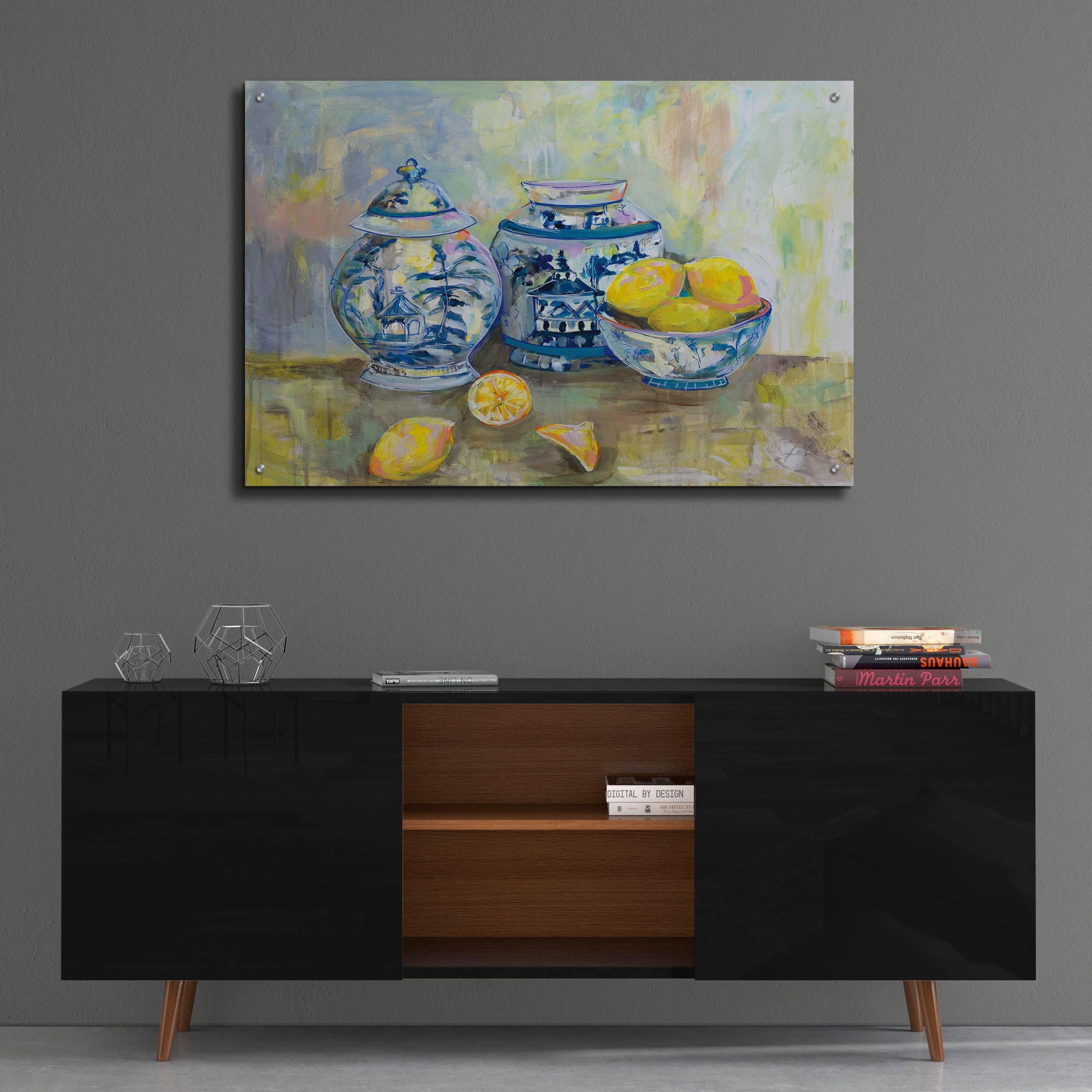 Epic Art 'Lemon Life' by Jeanette Vertentes - Vibrant Acrylic Glass Wall Painting 36x24 Inches - Modern Home Decor for Living Room, Bedroom & Office
