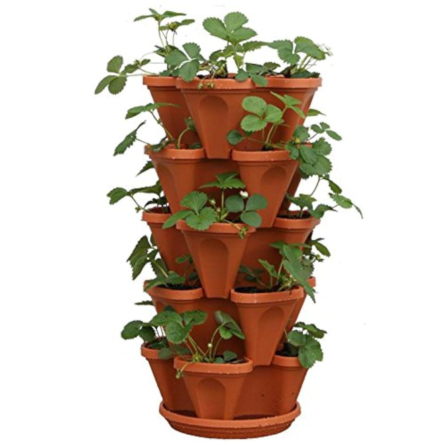 5-Tier Stackable Strawberry & Herb Garden Planter Set - 5 Pack 13x13x5.2 Inch (24 Quart) with 10 Inch Saucers - Terra Cotta Plant Pots for Indoor/Outdoor Vertical Gardening, Balcony Decor & Small Space Planting