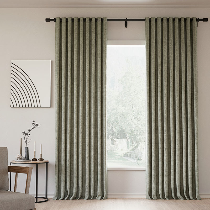 Blackout Curtains - Grommet Lille Linen Memory Trained Natural Modern Tapioca Custom Drapes for Bedroom & Living Room | Noise Reducing & Light Blocking Window Treatments