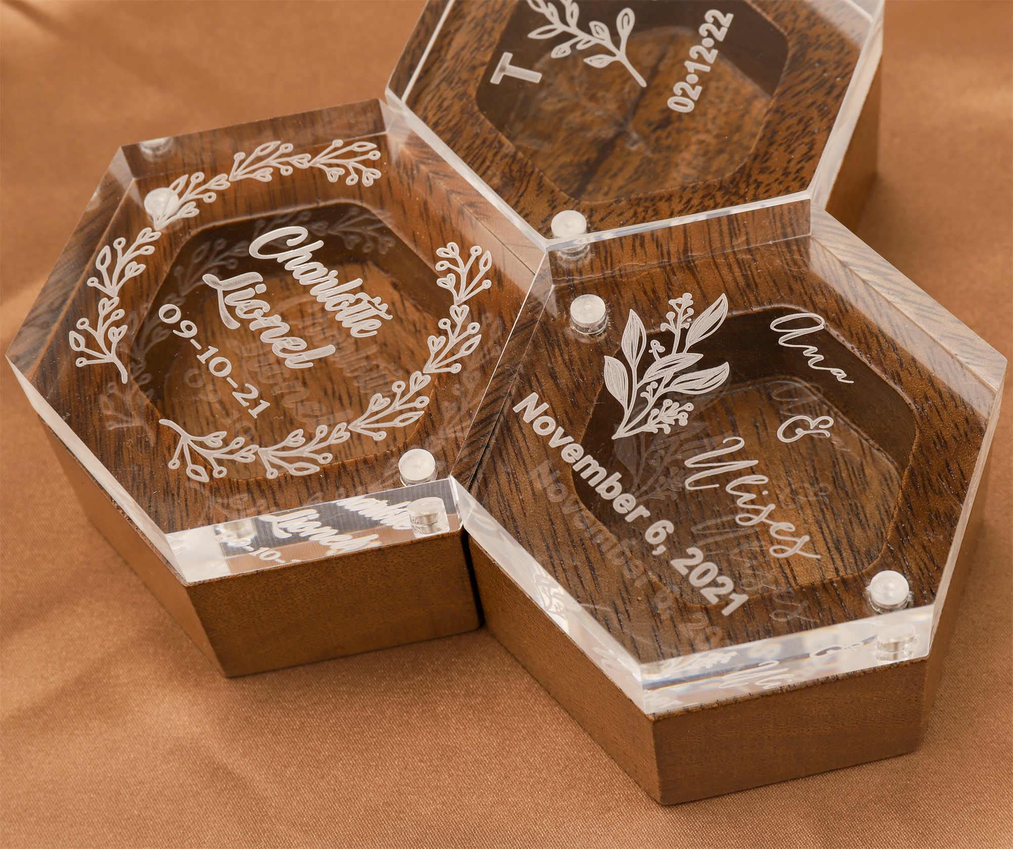 Personalized Hexagon Wooden Ring Box - Custom Wedding Ring Bearer Box for Proposal, Engagement & Ceremony - Perfect for Marriage Proposals, Wedding Gifts & Jewelry Storage
