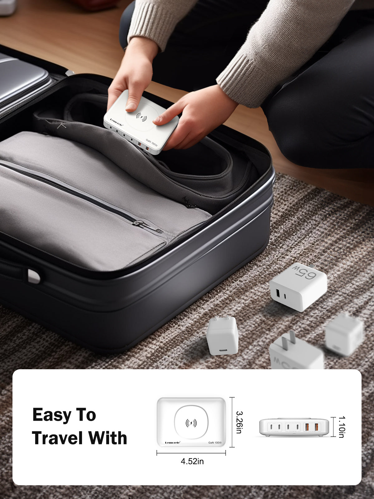 Lemorele 100W Multi-Port USB-C Desktop Charger with Fast Charging for iPhone, MacBook, Samsung - White (PQ1006D) | Perfect for Home, Office & Travel Power Needs