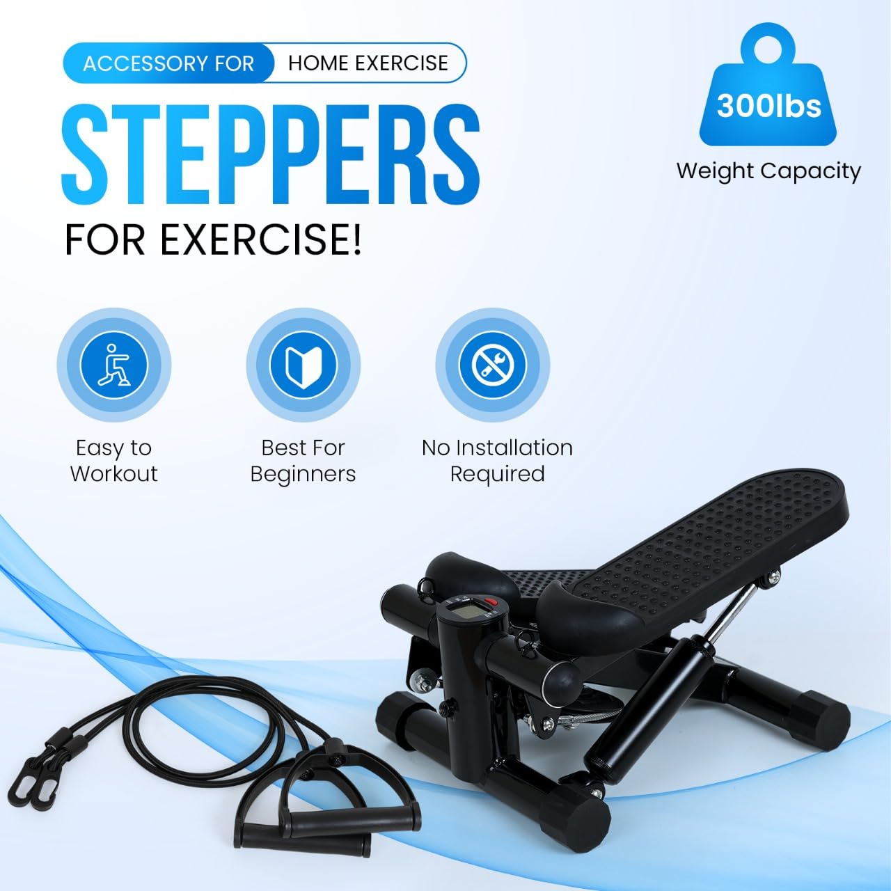 Best Mini Stepper with Resistance Bands for Home Workouts - Compact Stair Stepper Exercise Machine for Cardio & Toning | Perfect for Small Spaces, Office & Apartment Fitness