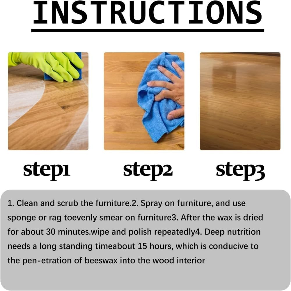 Premium Micro-Molecular Beeswax Spray - All-Natural Wood Polish & Cleaner for Furniture, Floors & Cabinets - Protective Shine & Dust Repellent (1 Pack) - Ideal for Home, Office & Antique Wood Care