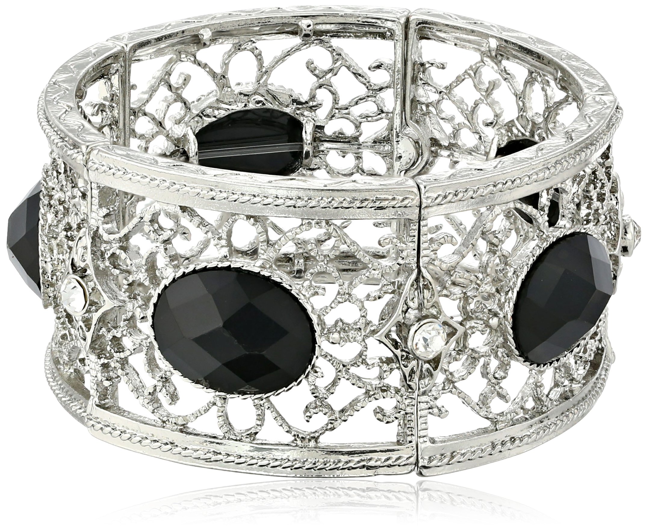 1928 Jewelry Faceted Oval Filigree Bracelet - Elegant Stretch for Parties