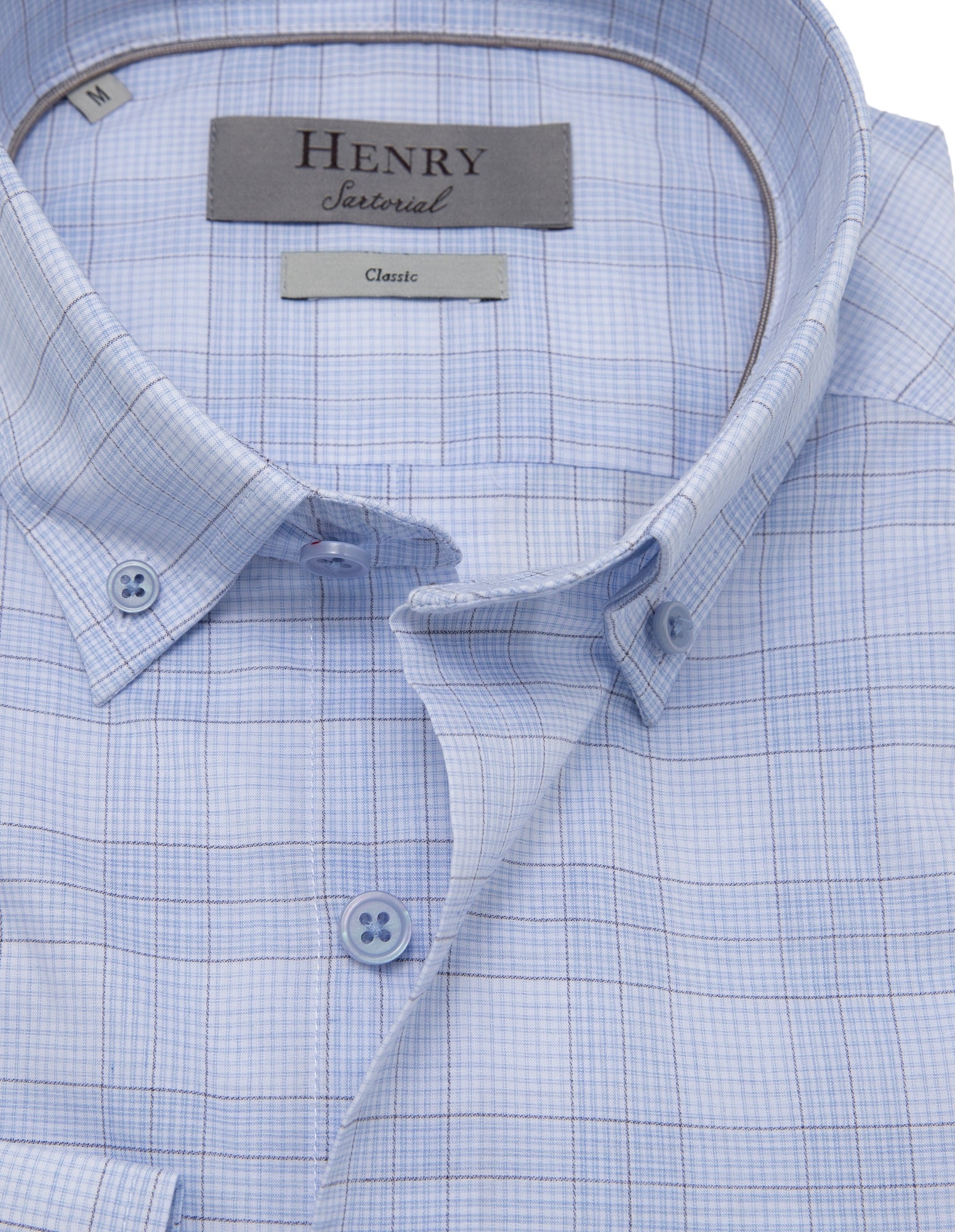 HENRY SARTORIAL Men's Casual Micro Check Button Down Shirt - Blue/Brown Plaid Flannel Shirt for Office, Date Night & Fall Outfits